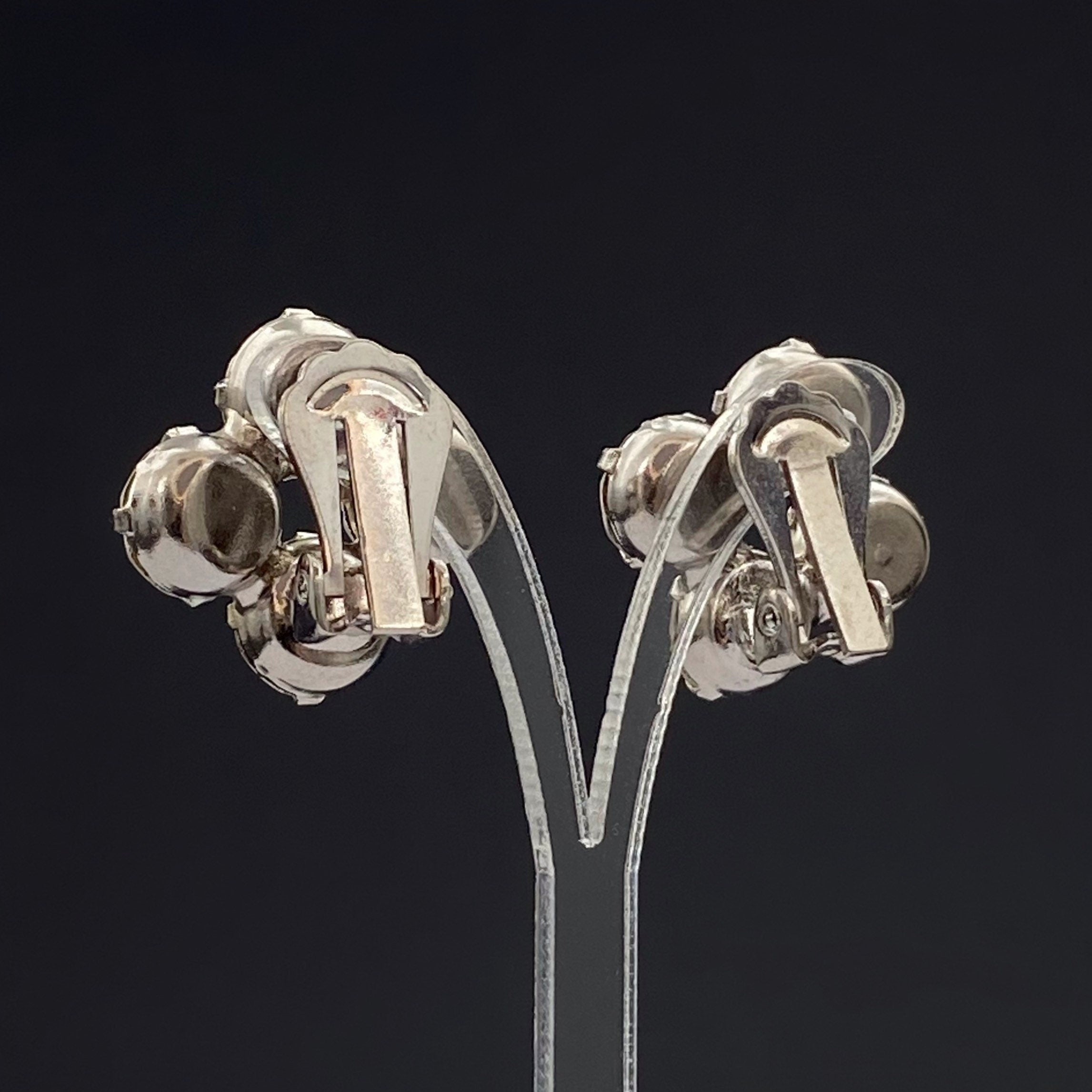 Vintage Rhinestone Clip On Earrings: Silver Tone Costume Jewelry