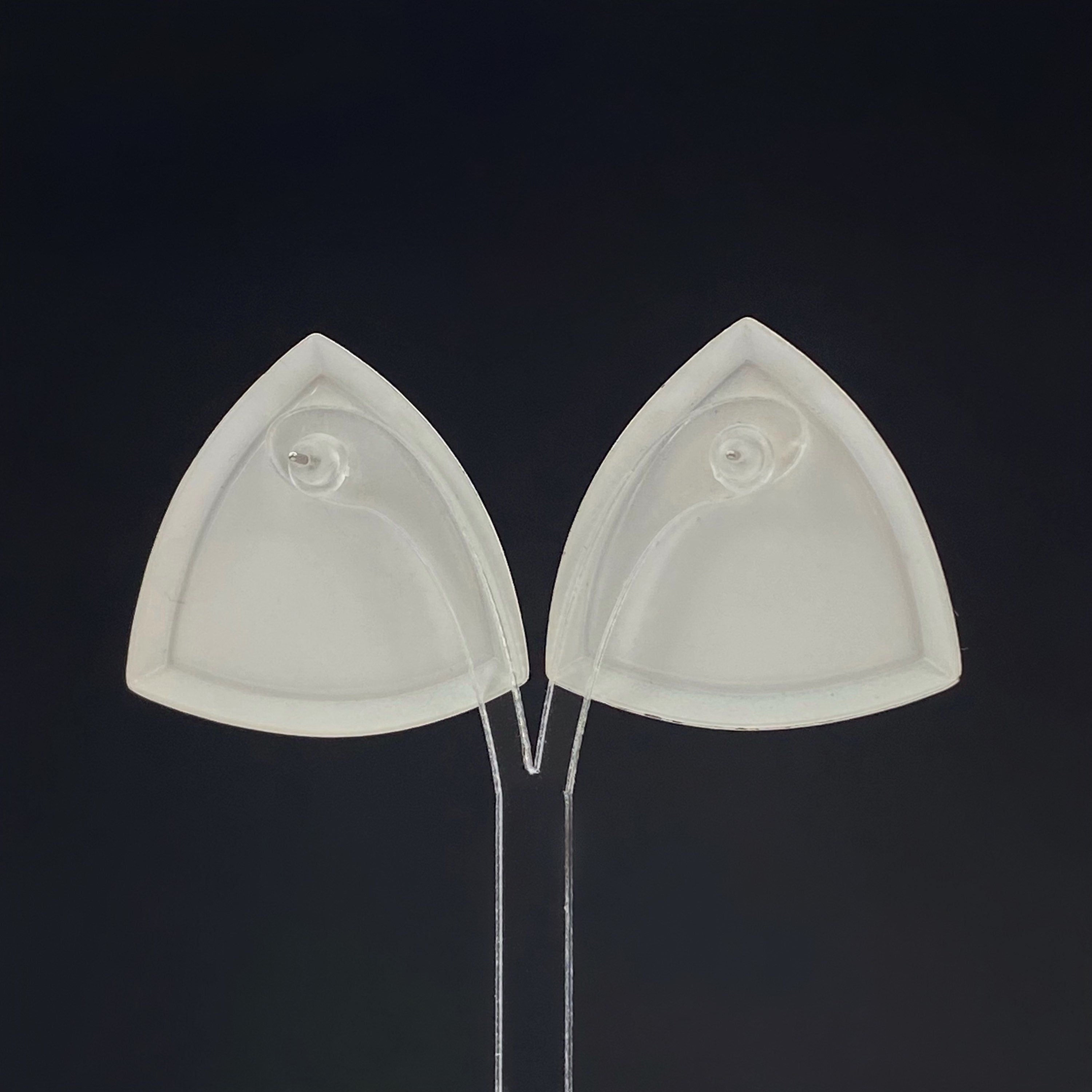 Vintage white and blue enamel triangle stud earrings