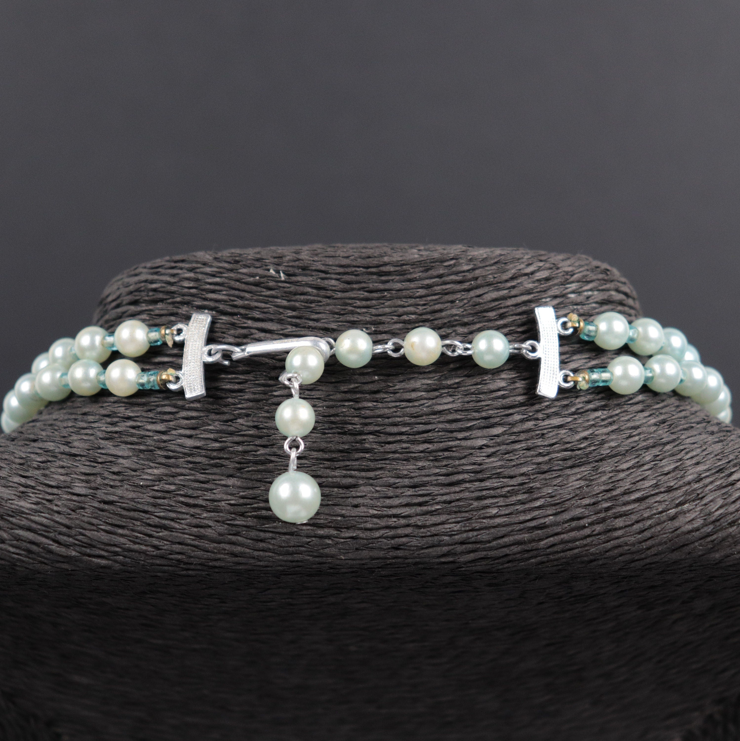 Vintage Japan double strand blue beaded necklace