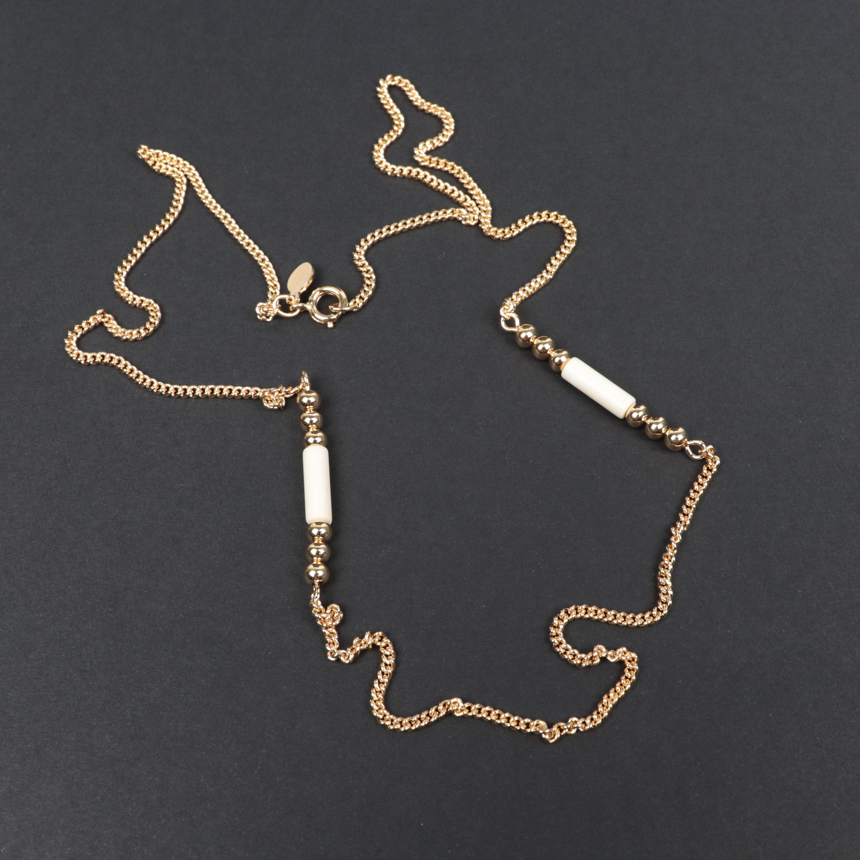 Vintage AVON gold tone and white beads chain necklace