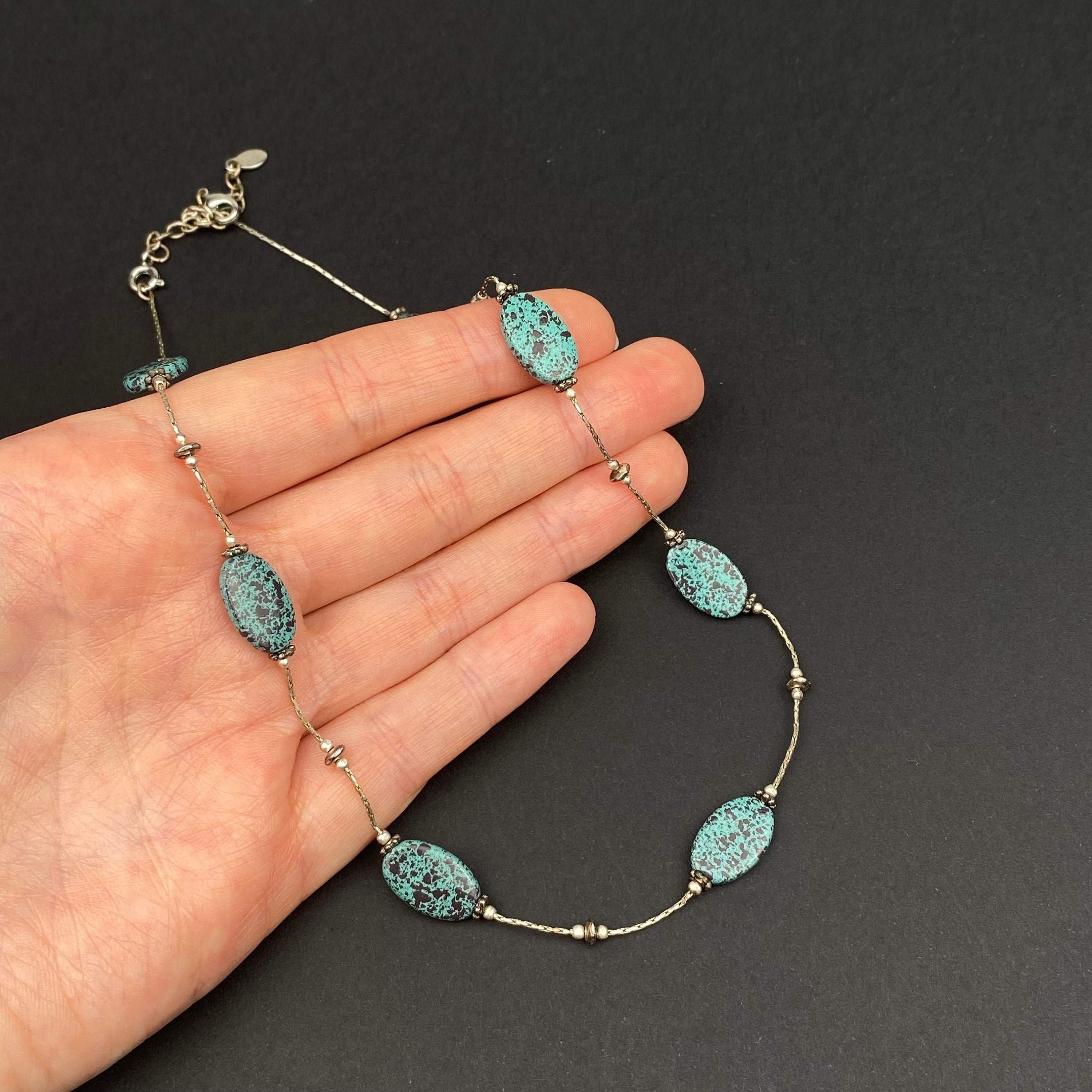 Vintage Monet silver tone and faux turquoise stone choker necklace