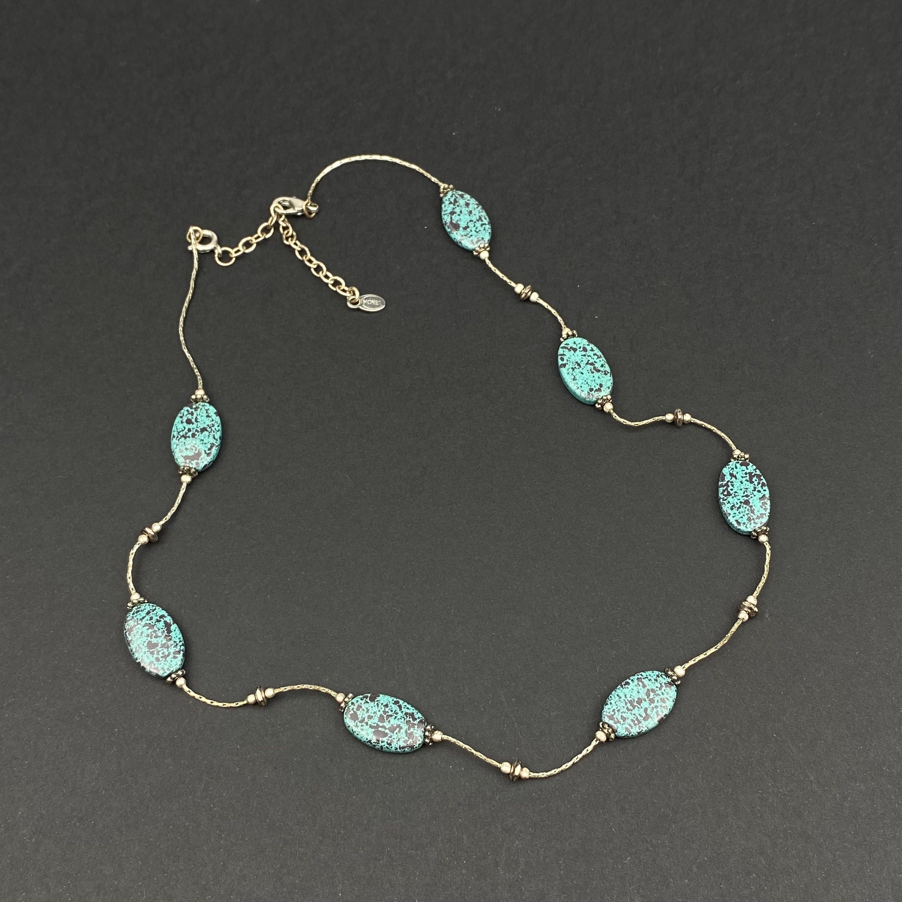 Vintage Monet silver tone and faux turquoise stone choker necklace