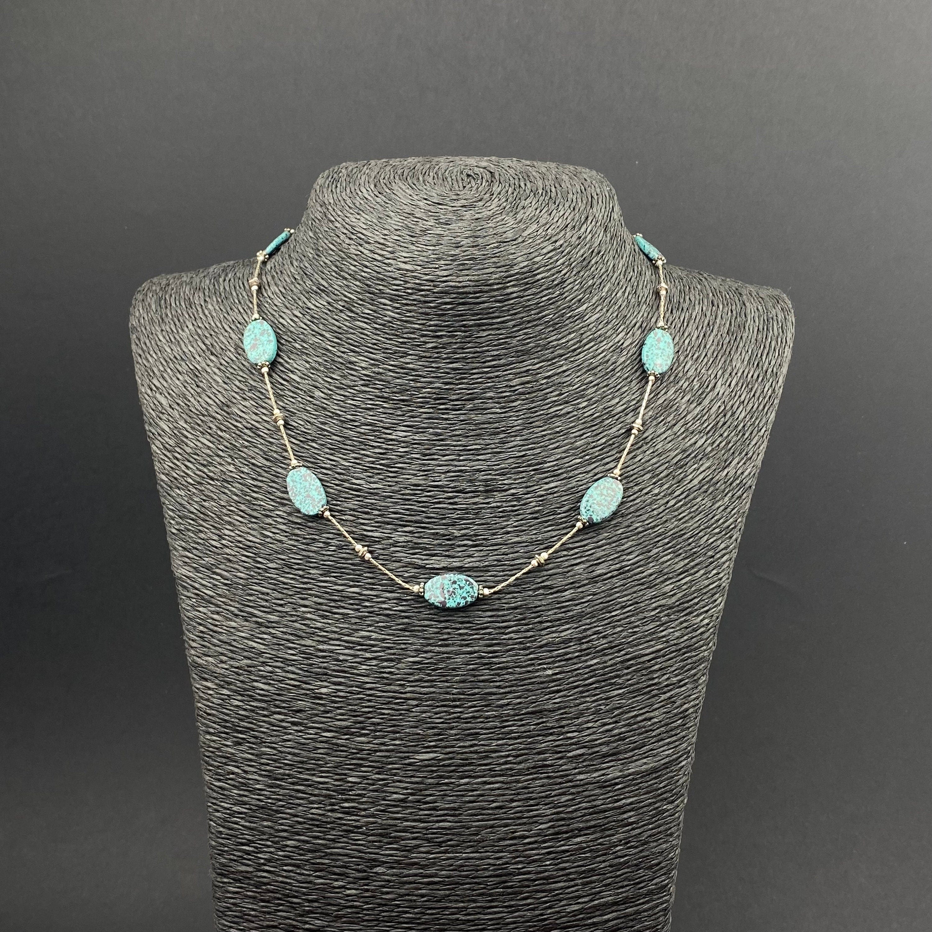 Vintage Monet silver tone and faux turquoise stone choker necklace
