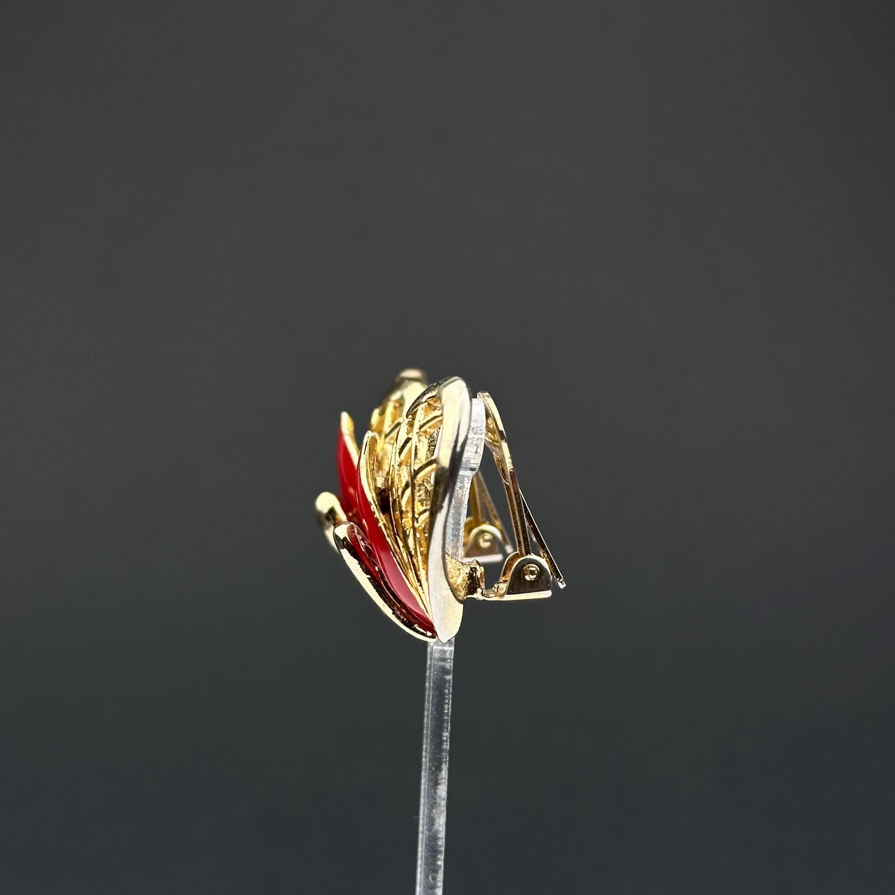 Vintage Balenciaga Paris gold tone and red enamel clip on earrings