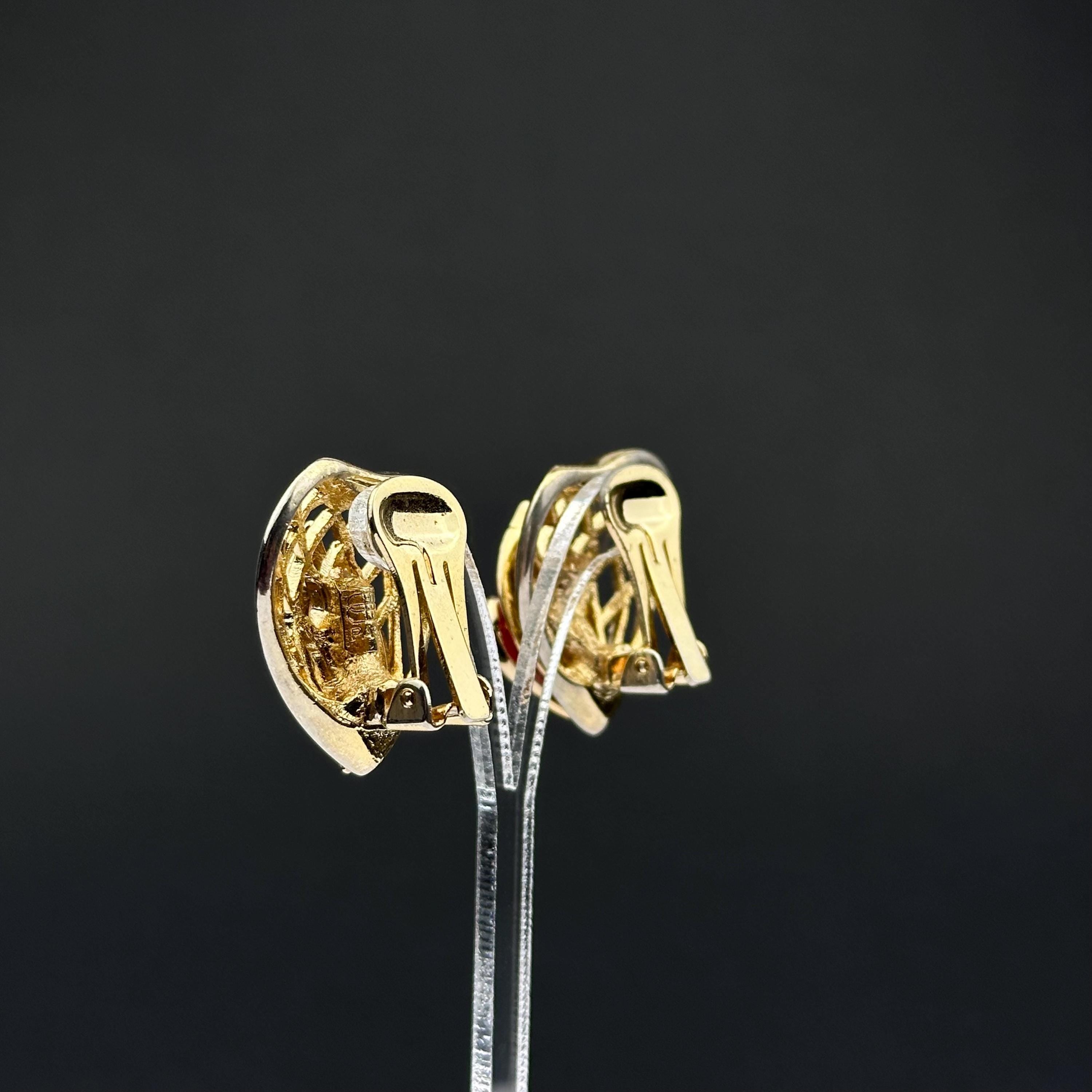 Vintage Balenciaga Paris gold tone and red enamel clip on earrings