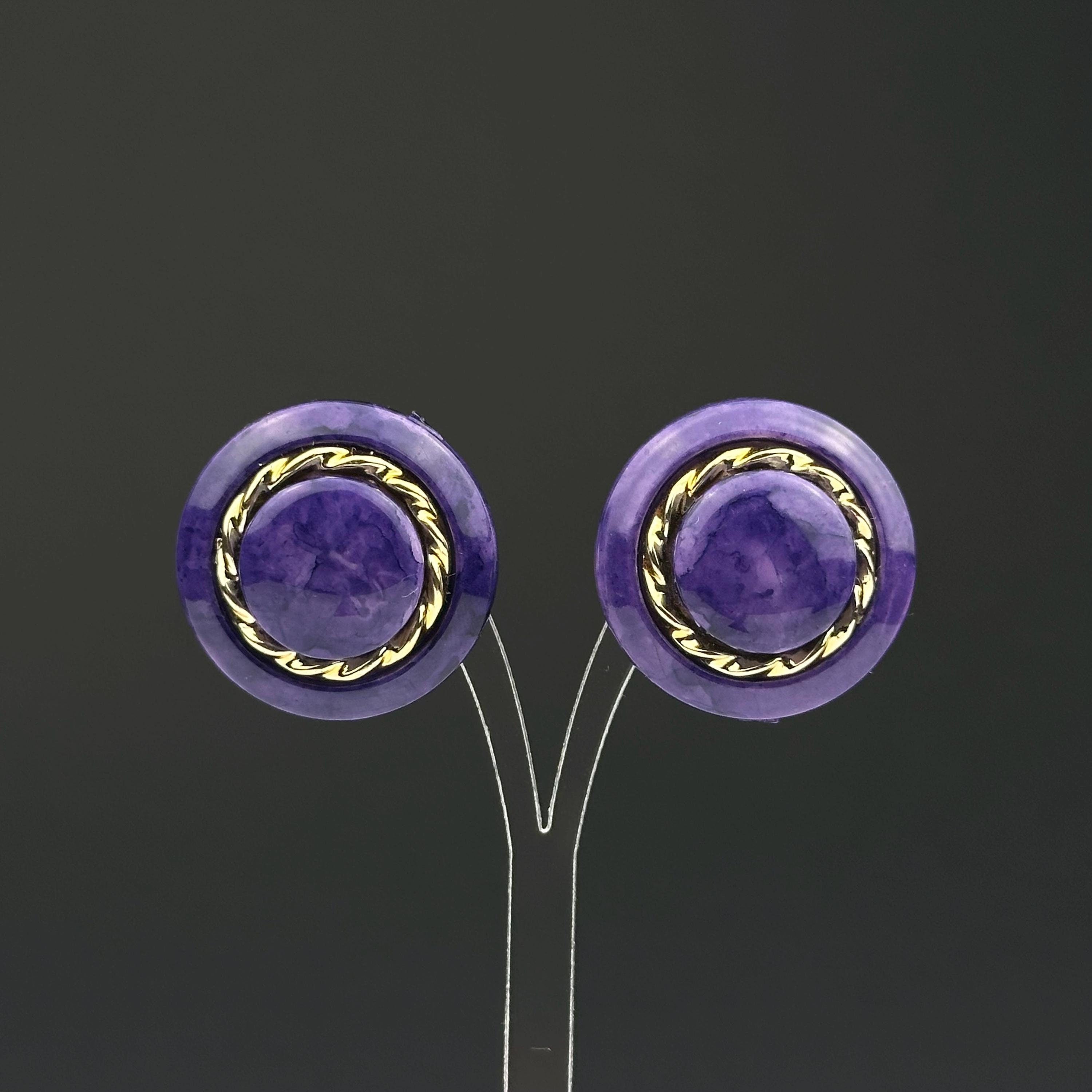 Vintage purple and gold tone plastic earrings