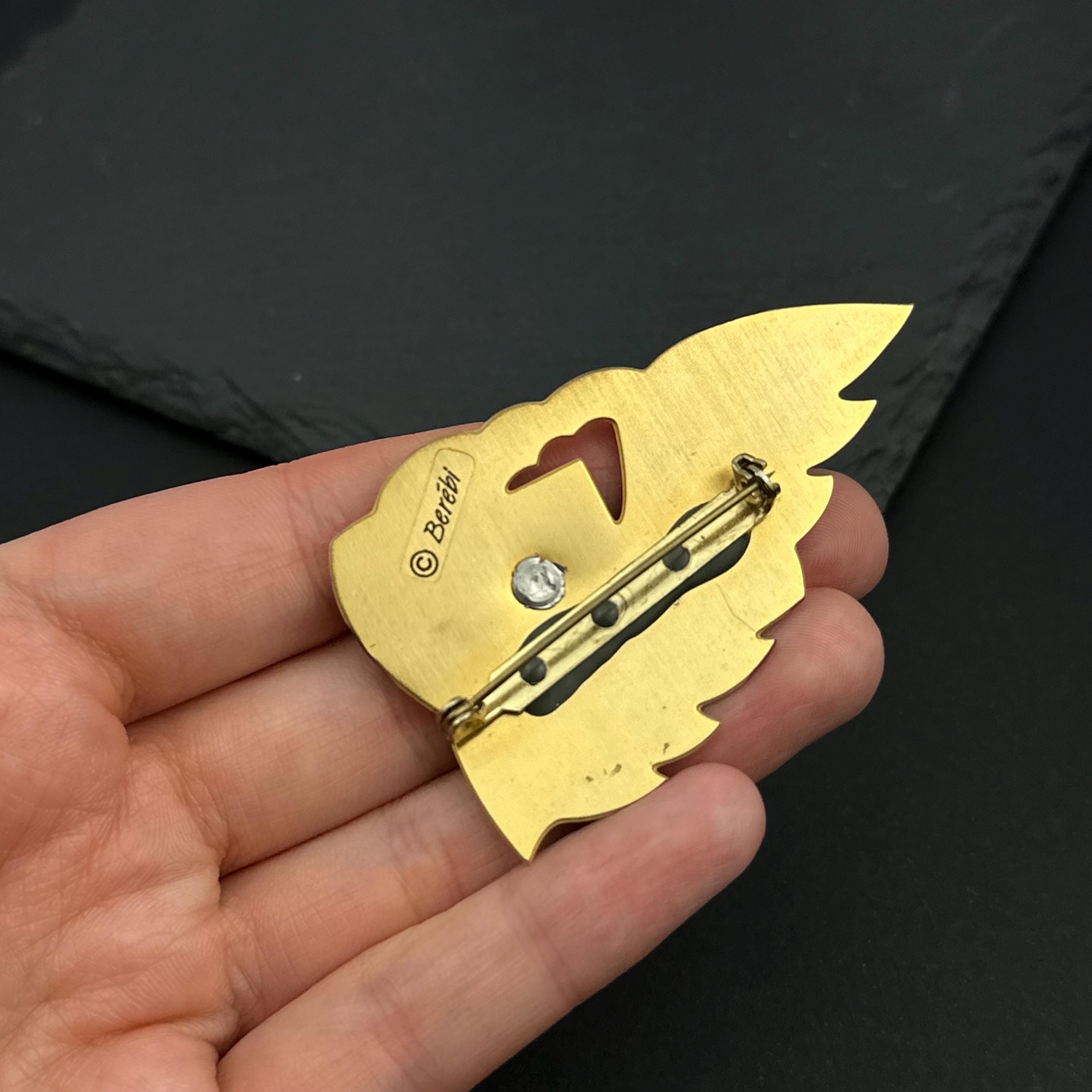 Vintage Berebi gold tone enamel rhinestone leaf brooch