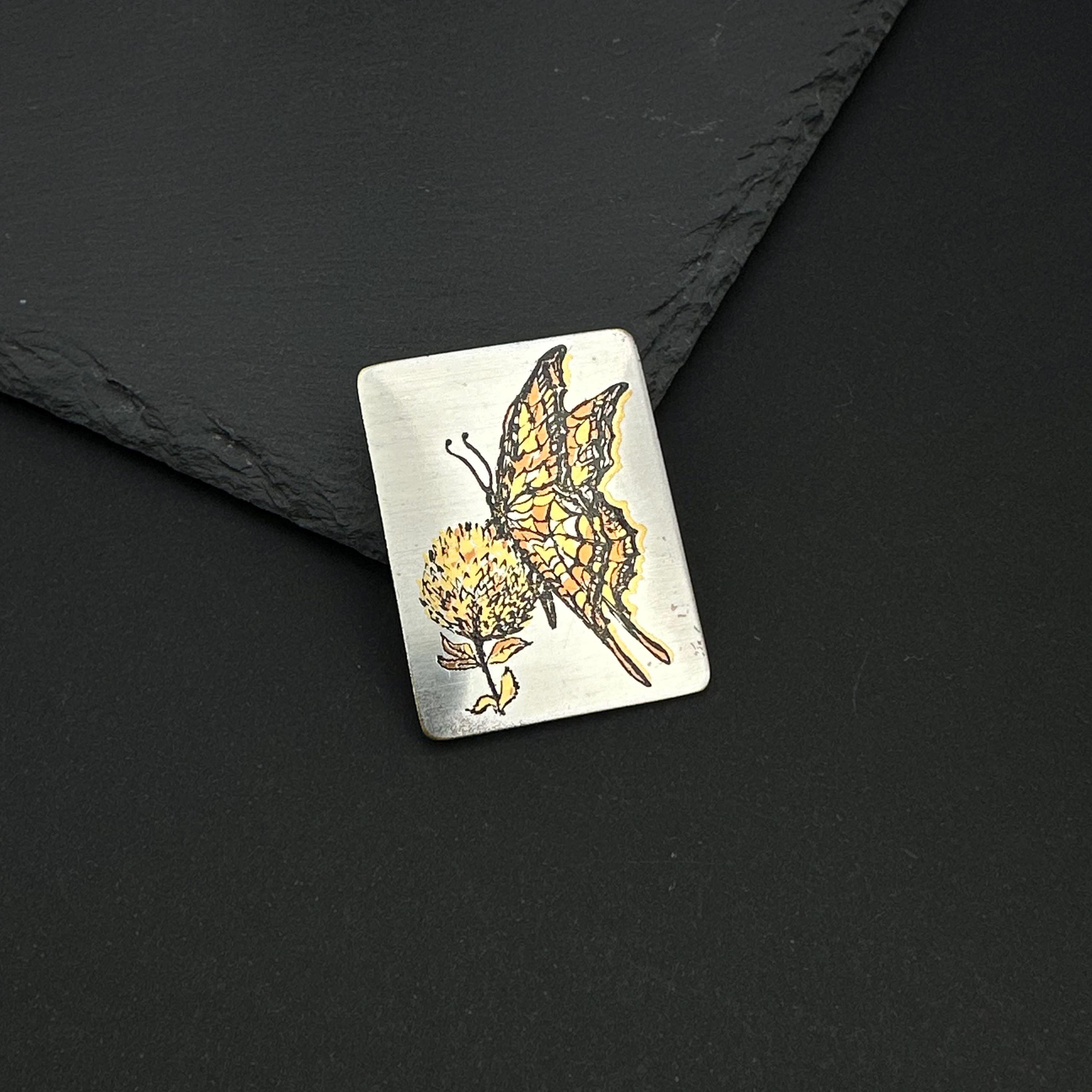 Vintage Reed & Barton damascene butterfly brooch pendant