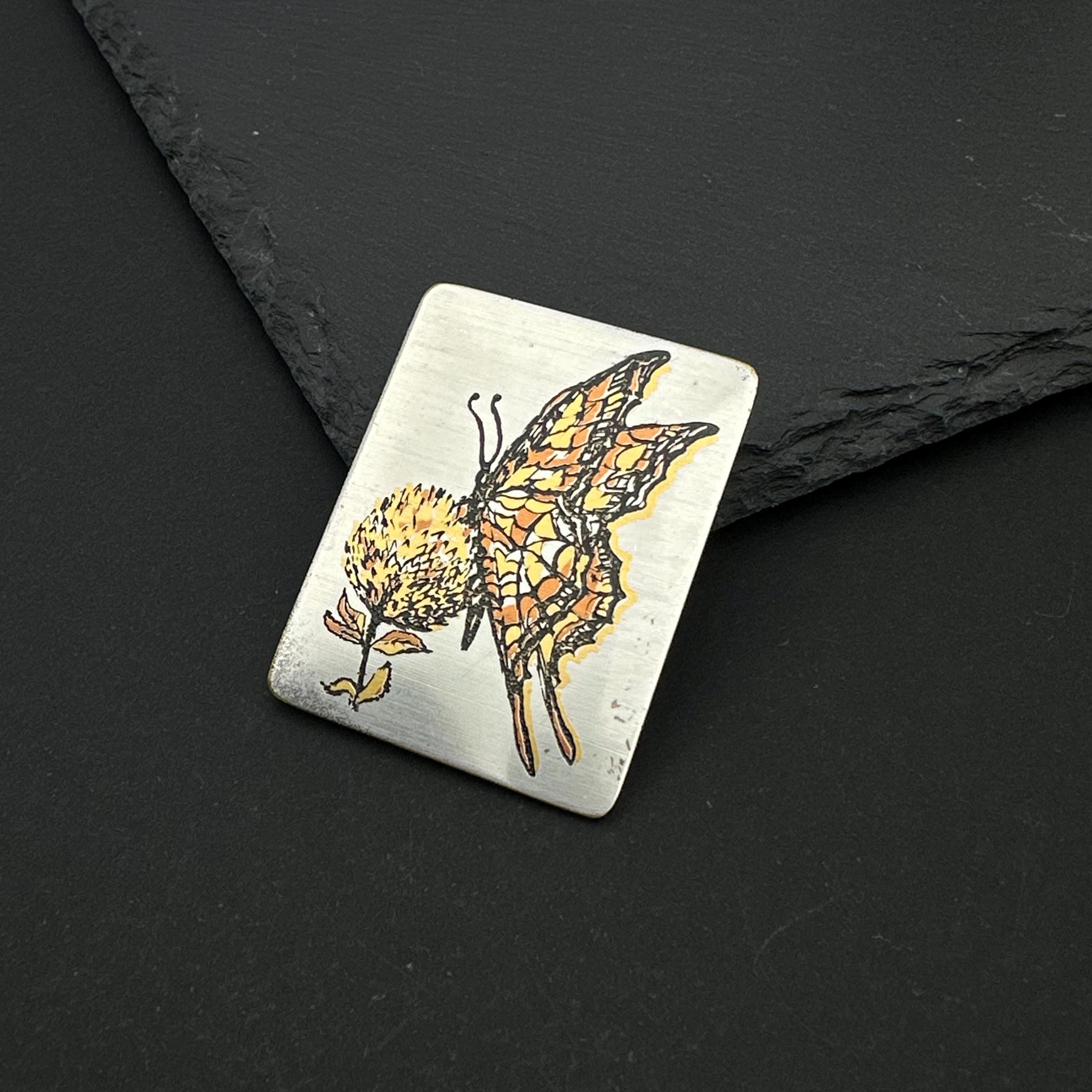 Vintage Reed & Barton damascene butterfly brooch pendant