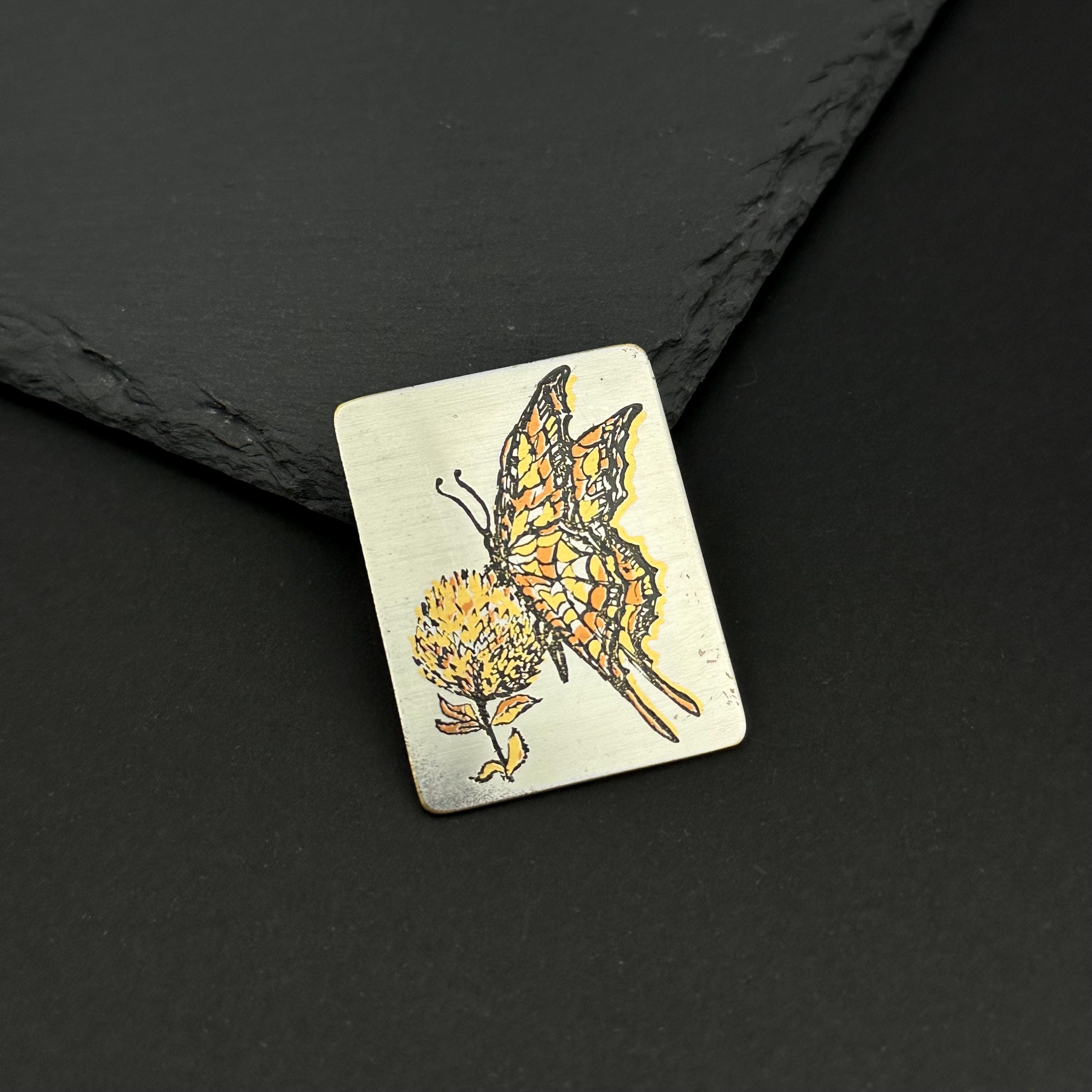 Vintage Reed & Barton damascene butterfly brooch pendant