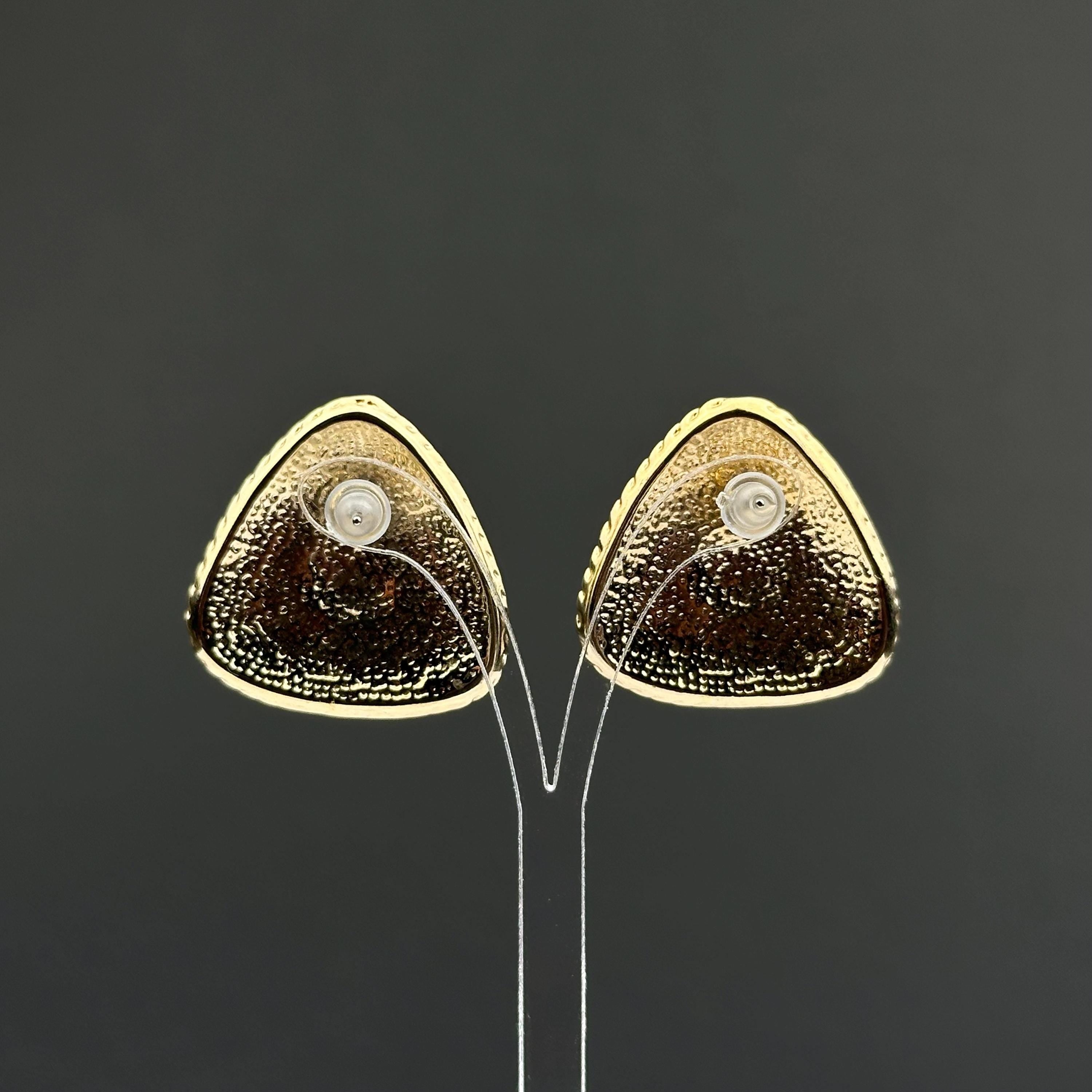 Vintage blue and beige enamel triangle earrings