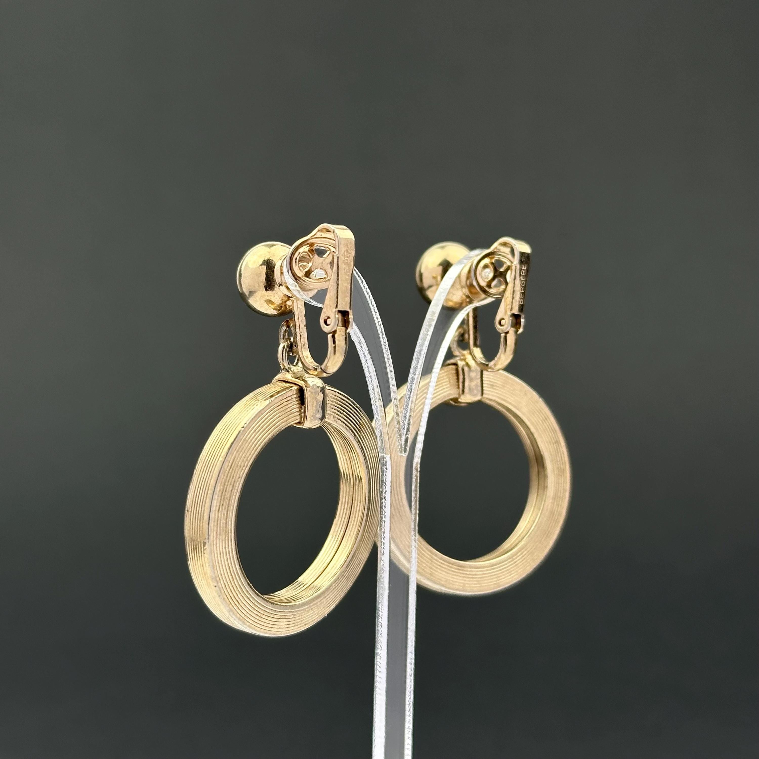 Vintage Bergere Gold Tone Door Knocker Clip On Earrings