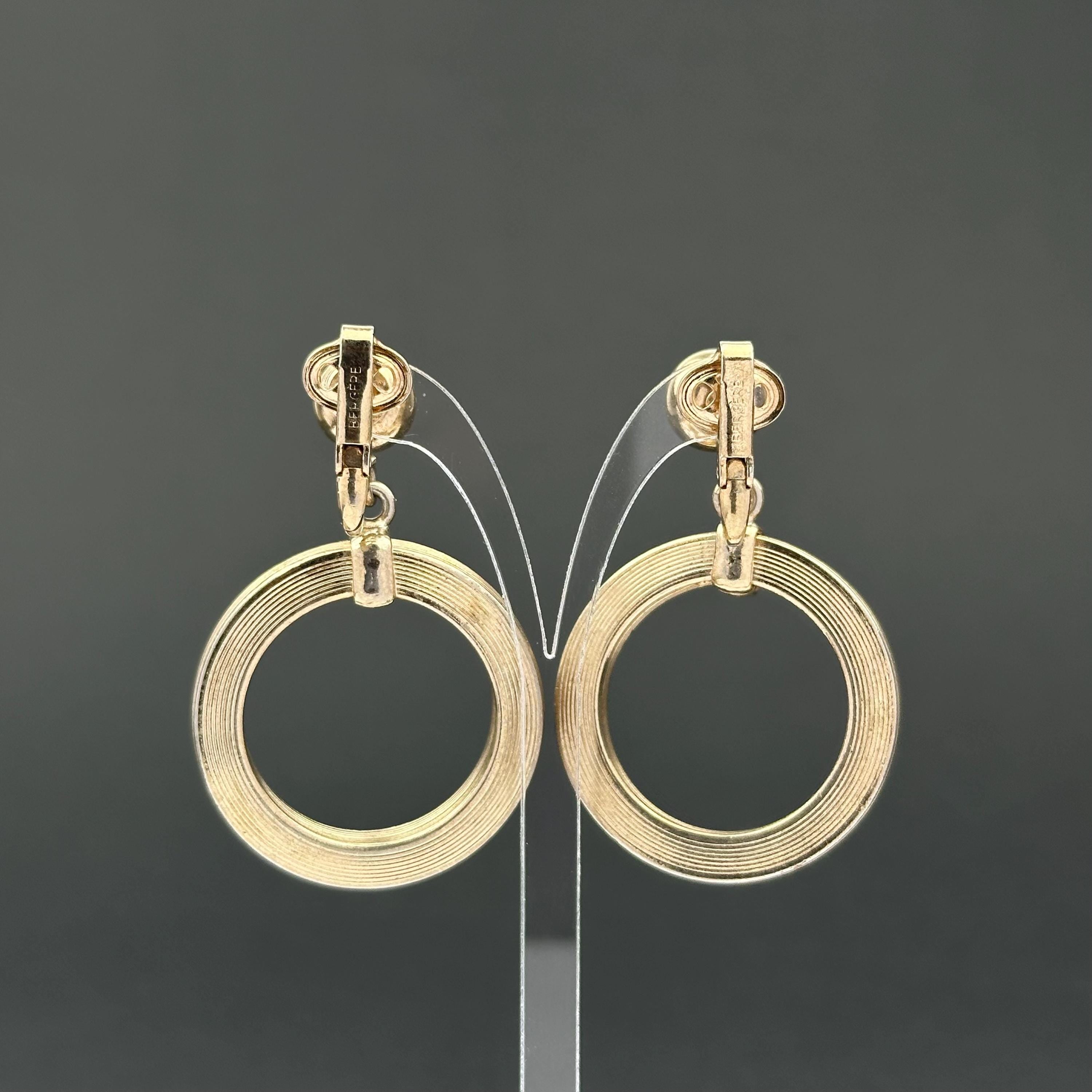 Vintage Bergere Gold Tone Door Knocker Clip On Earrings