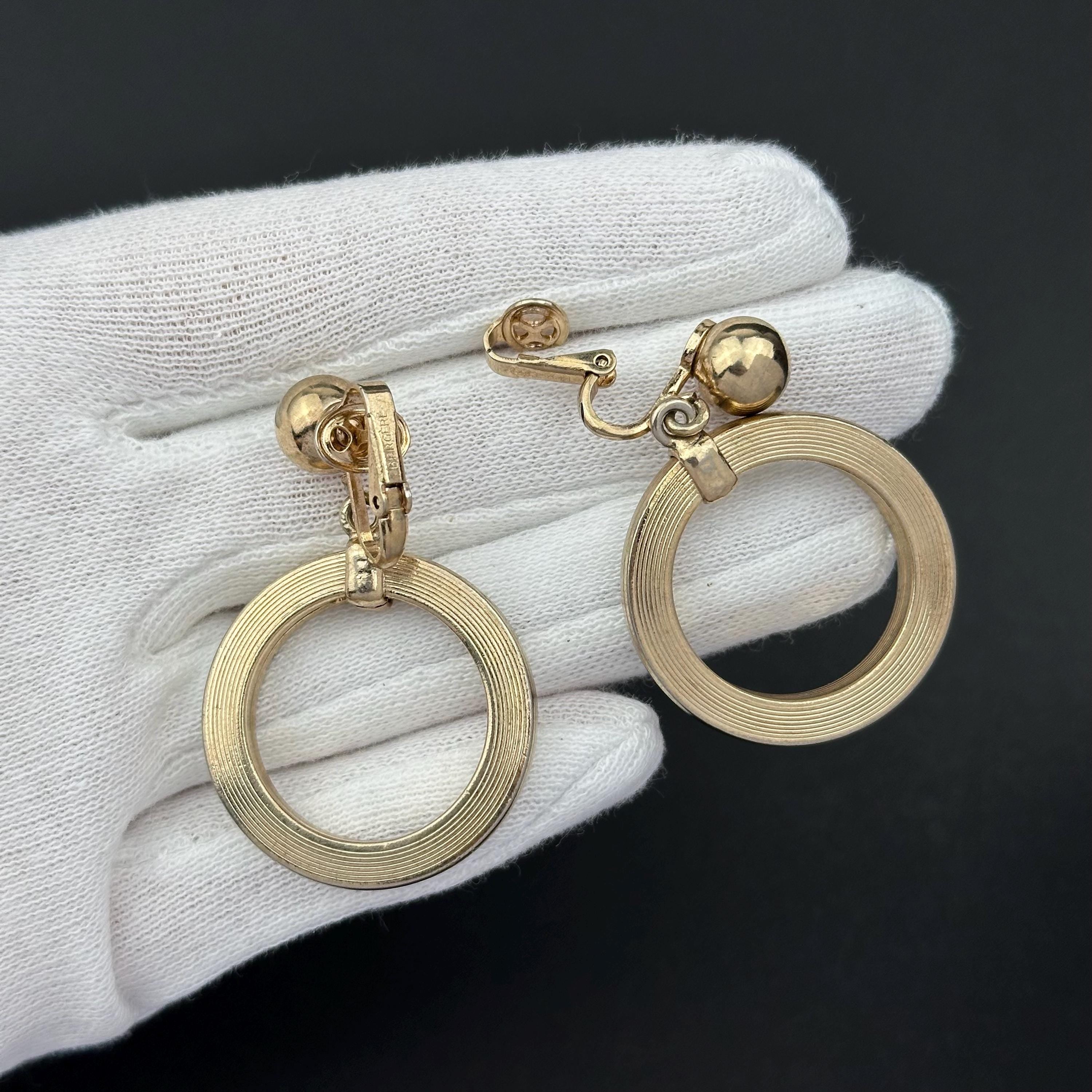 Vintage Bergere Gold Tone Door Knocker Clip On Earrings