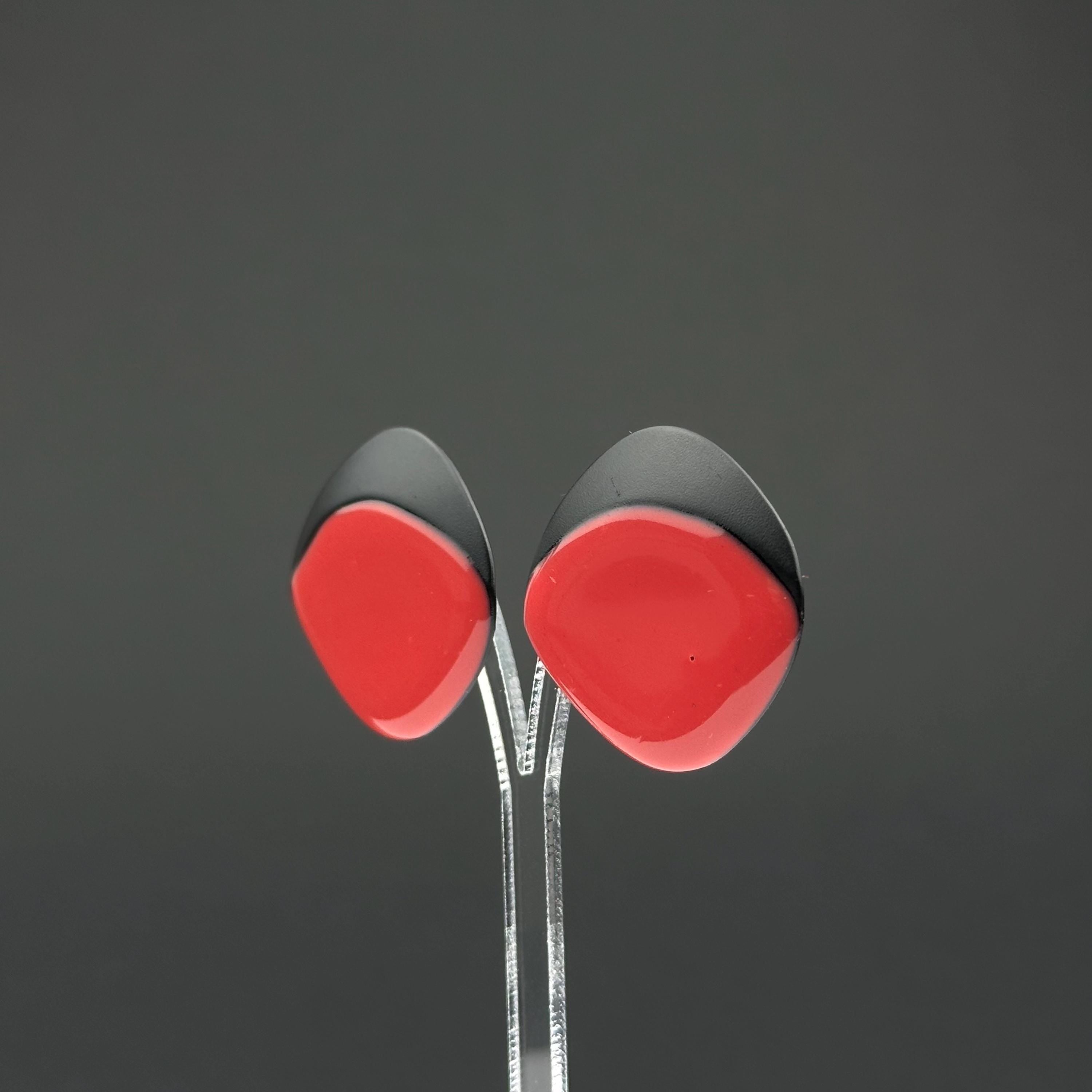 Vintage red and black enamel earrings