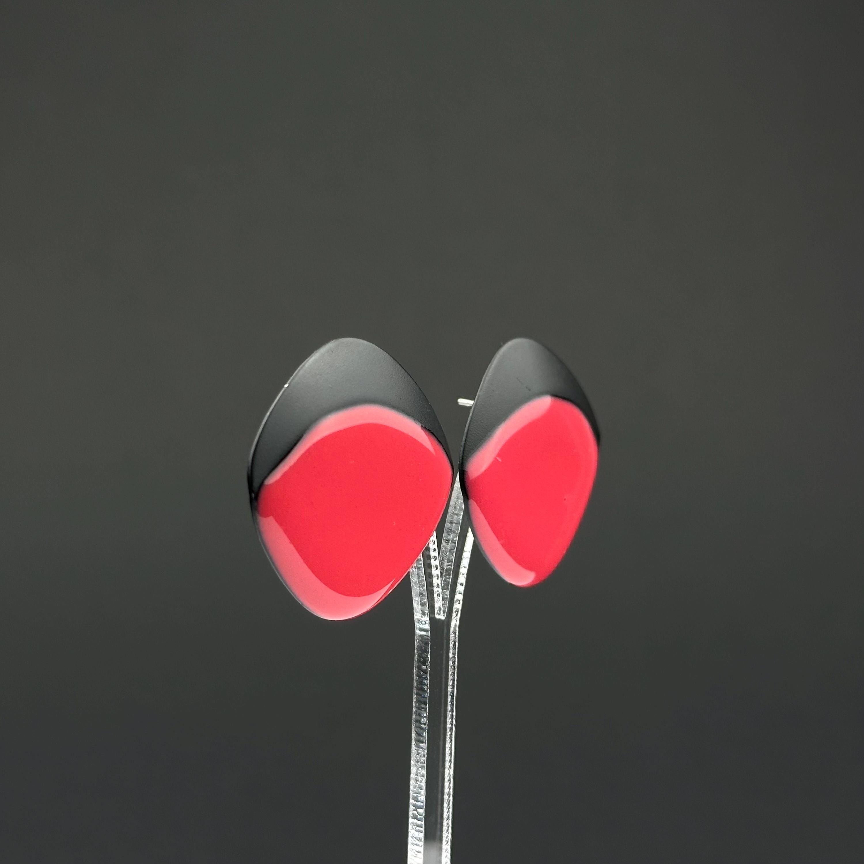 Vintage red and black enamel earrings