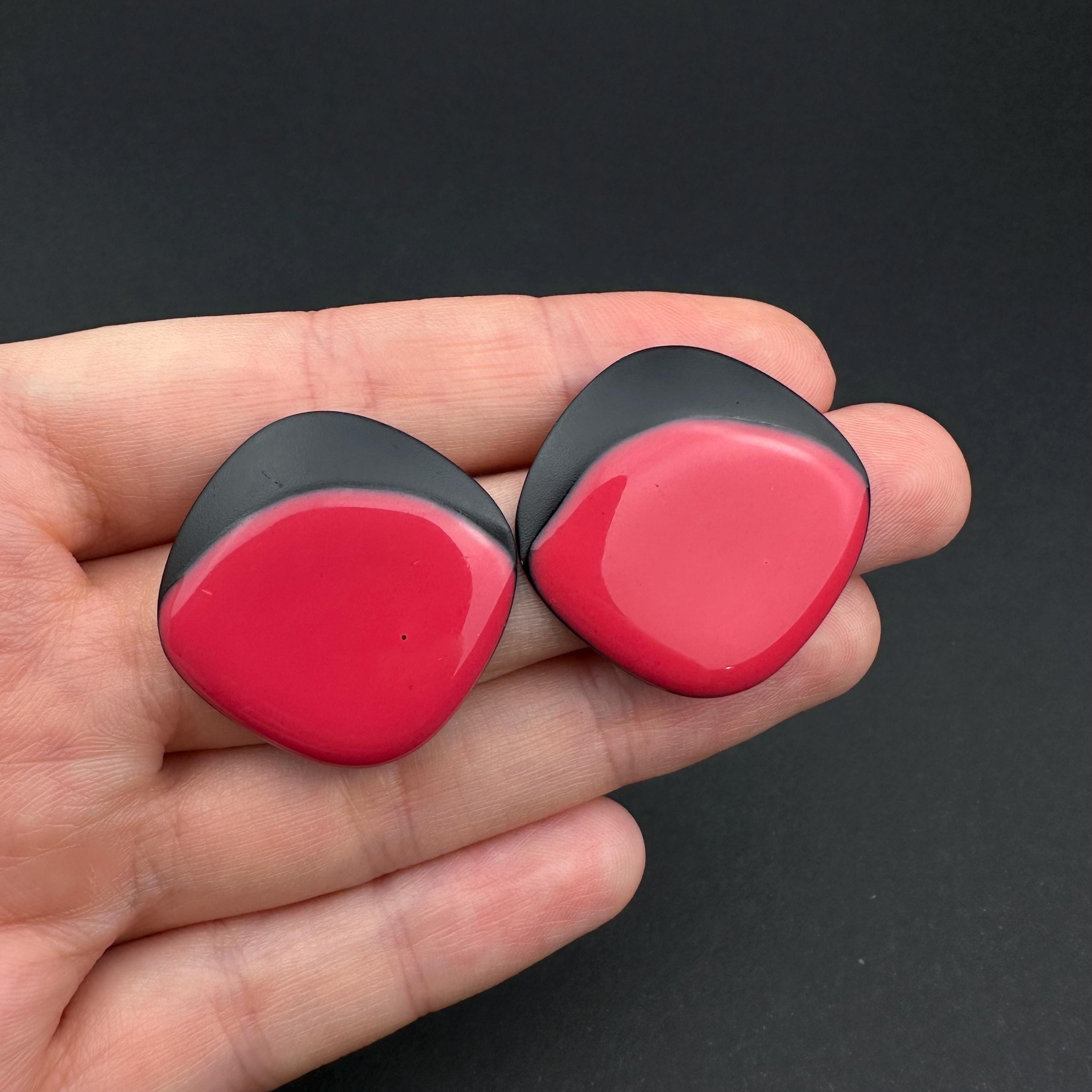 Vintage red and black enamel earrings