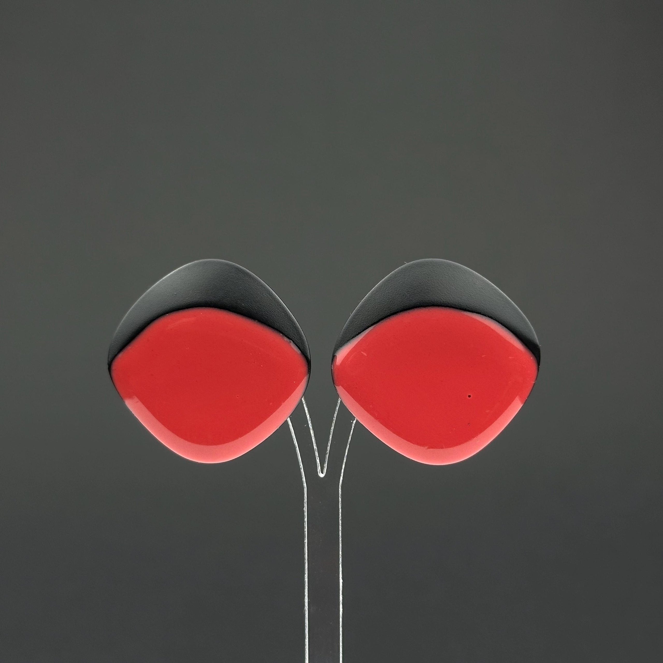 Vintage red and black enamel earrings