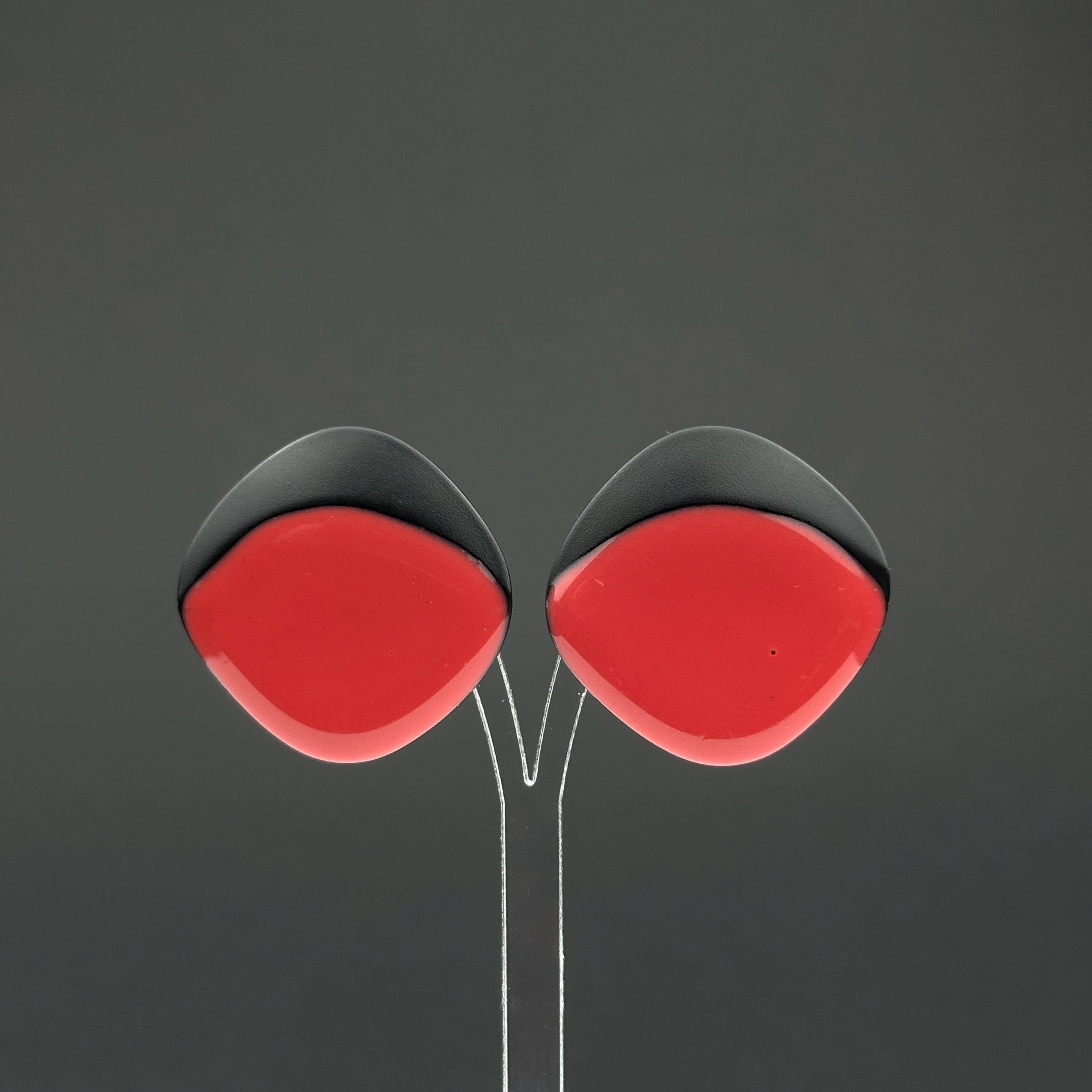 Vintage red and black enamel earrings