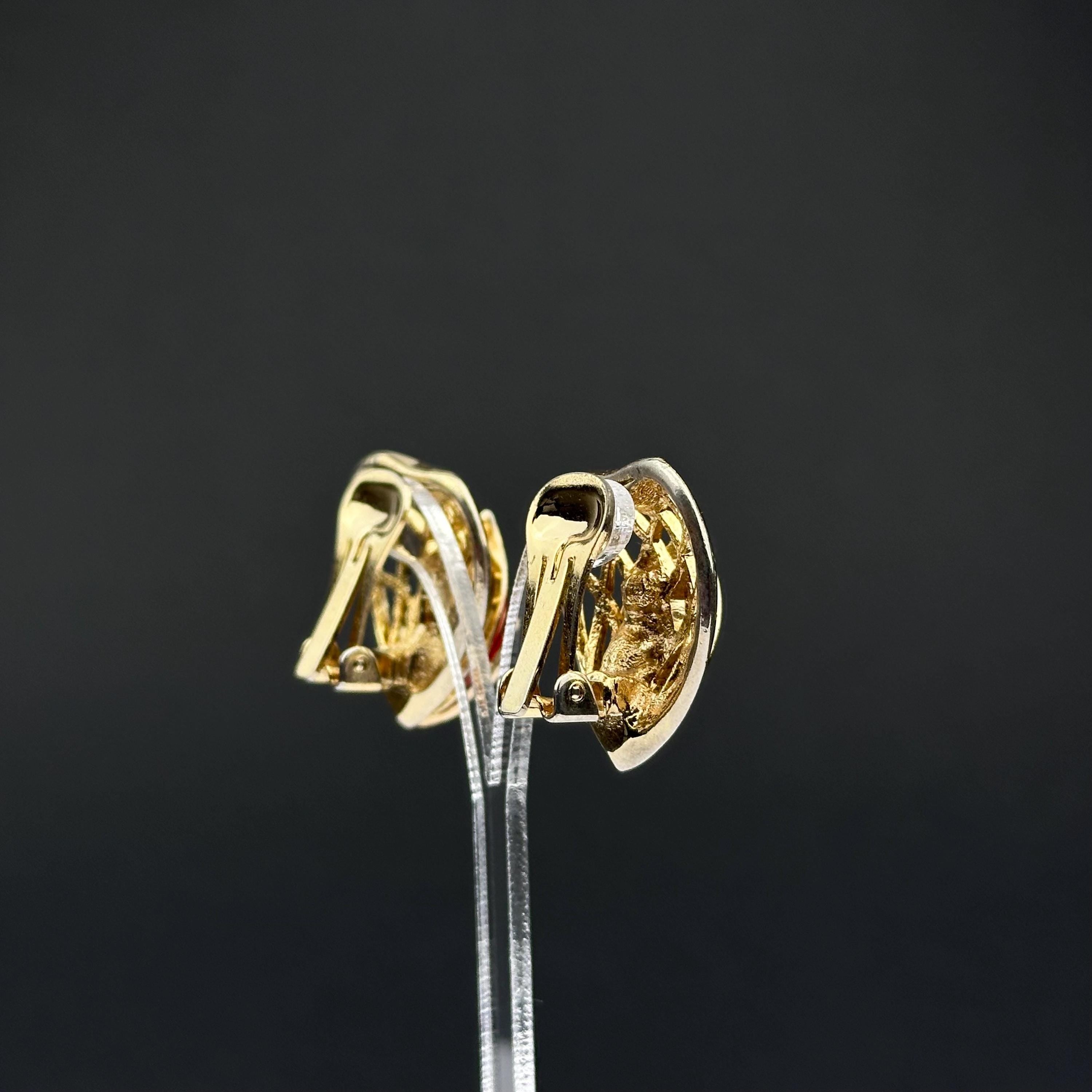 Vintage Balenciaga Paris gold tone and red enamel clip on earrings