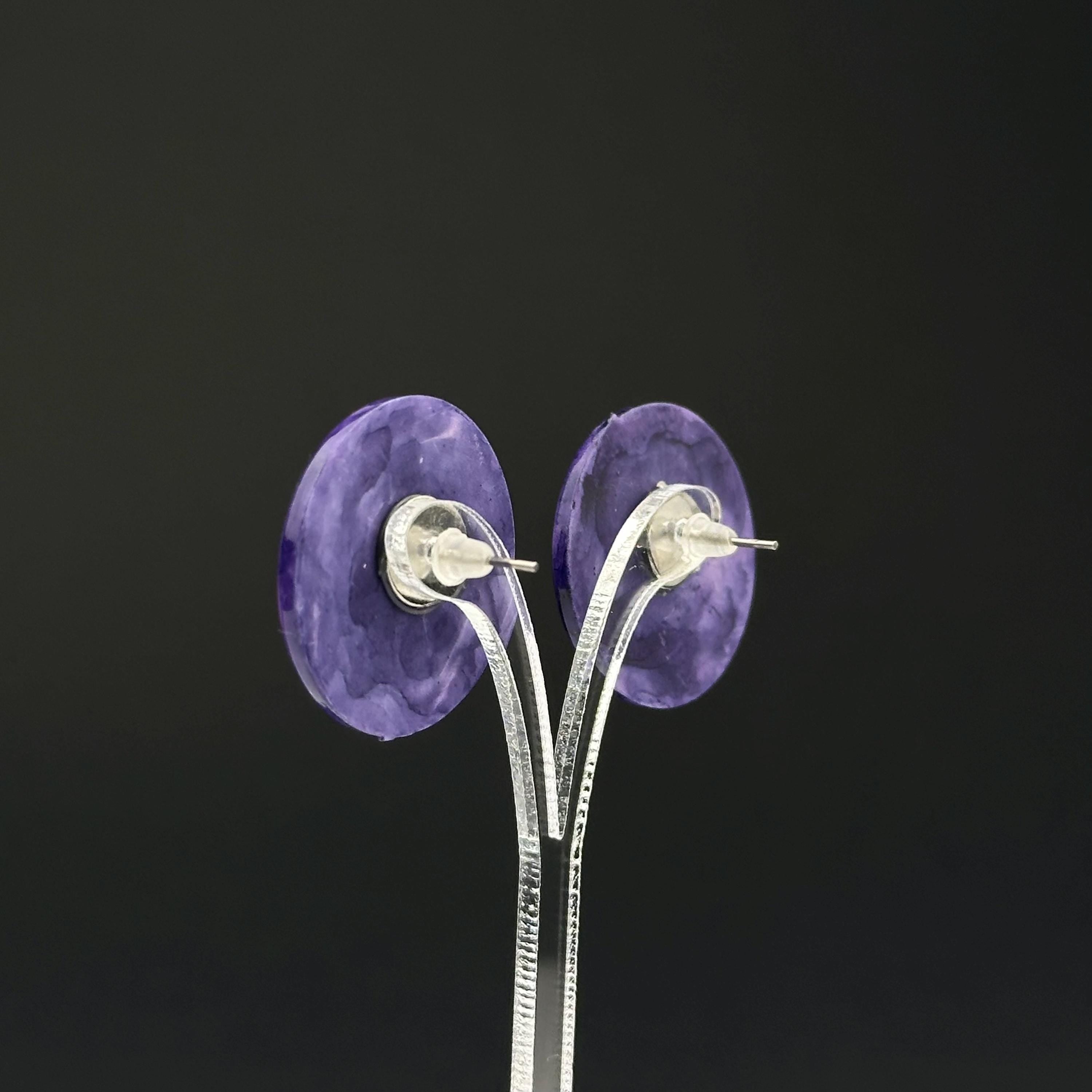 Vintage purple and gold tone plastic earrings