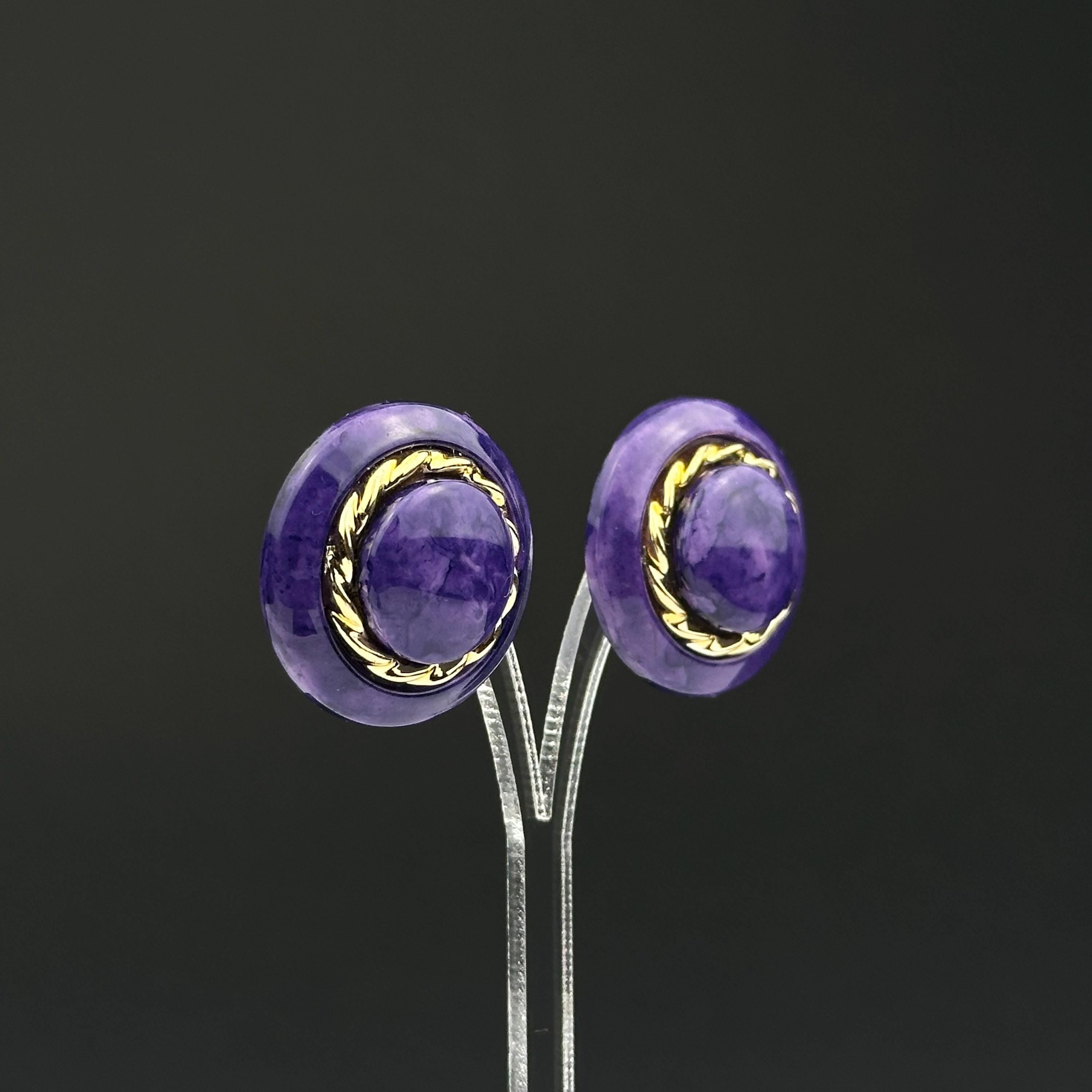 Vintage purple and gold tone plastic earrings