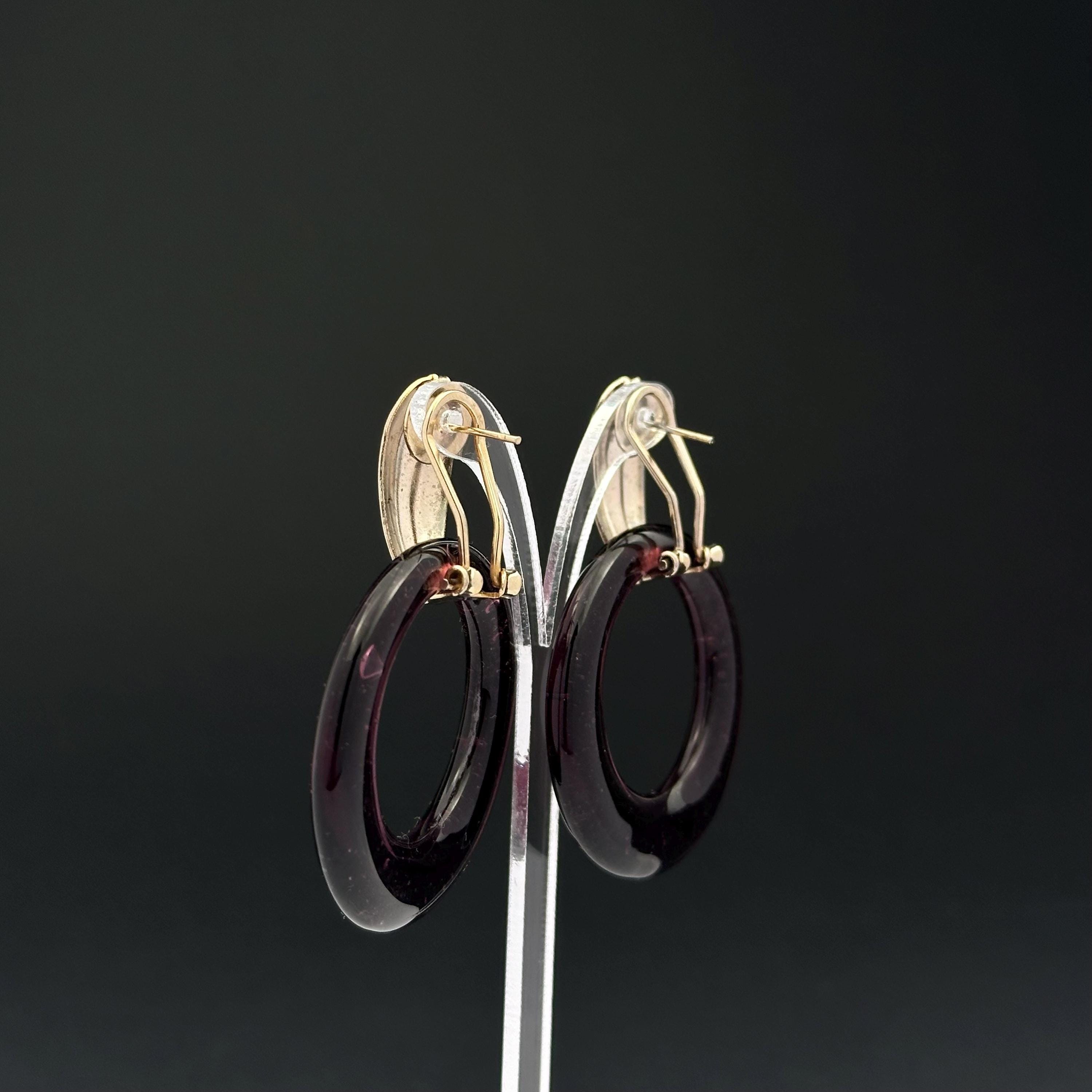 Vintage gold tone and purple glass door knocker earrings
