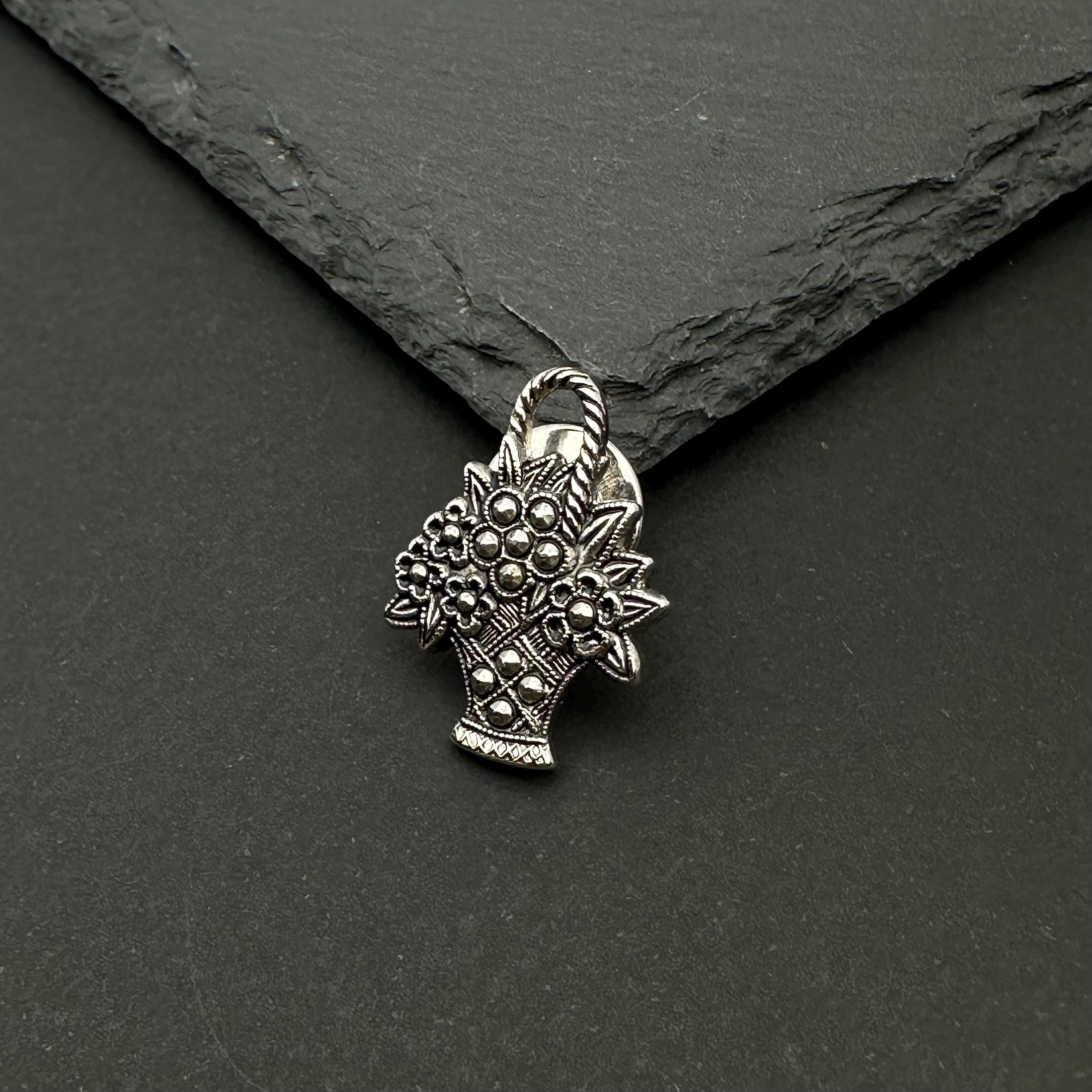 Vintage AVON silver tone flower basket lapel pin