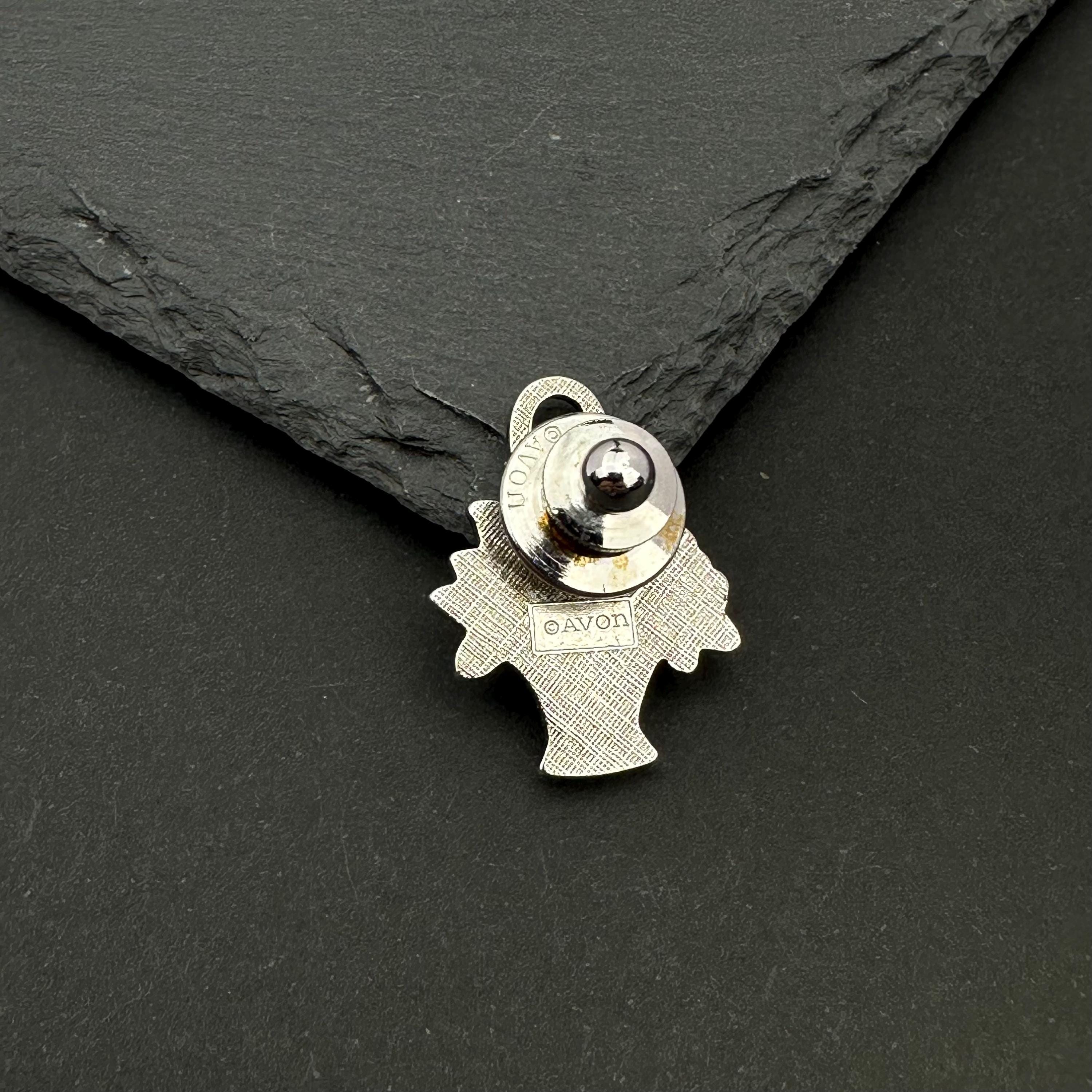 Vintage AVON silver tone flower basket lapel pin