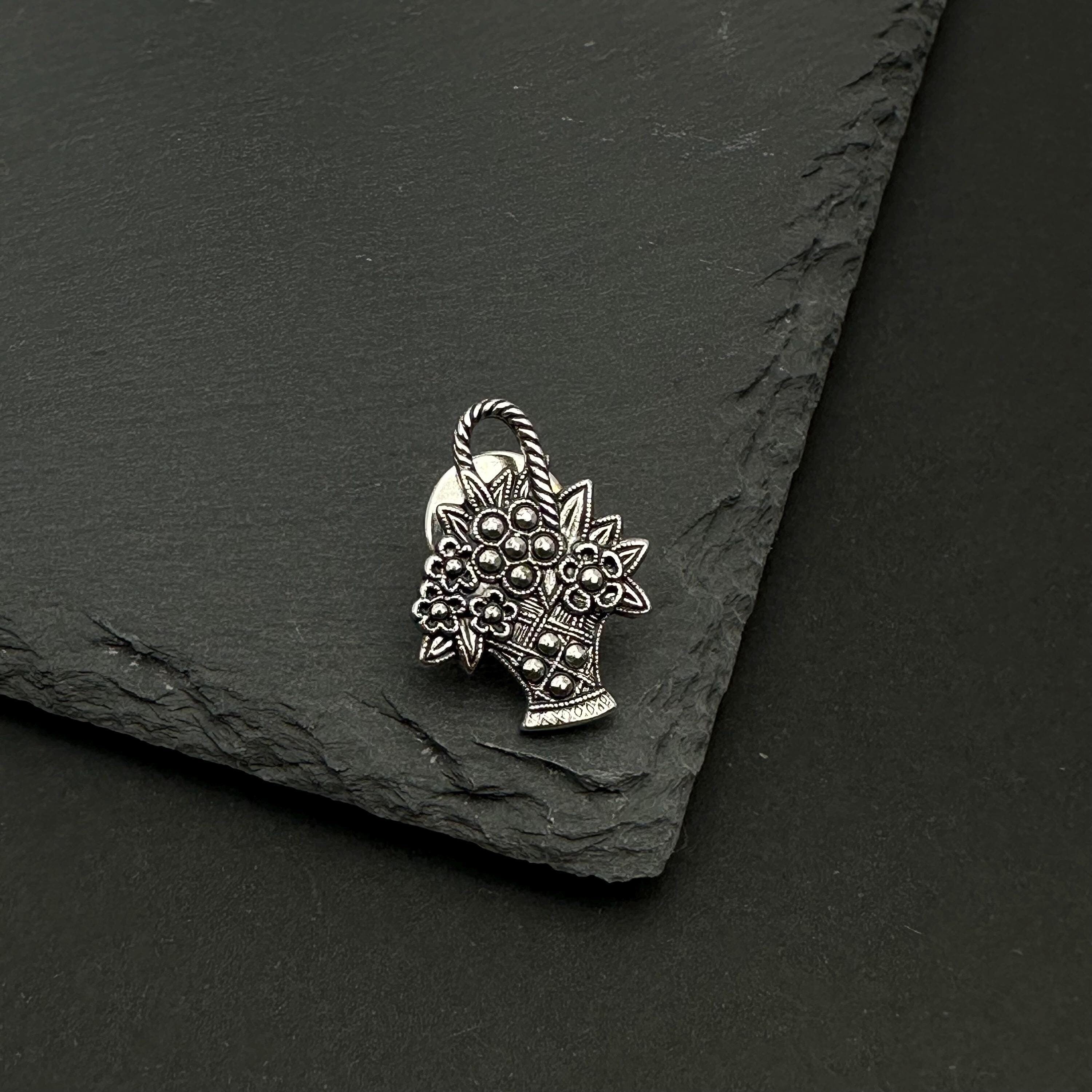 Vintage AVON silver tone flower basket lapel pin