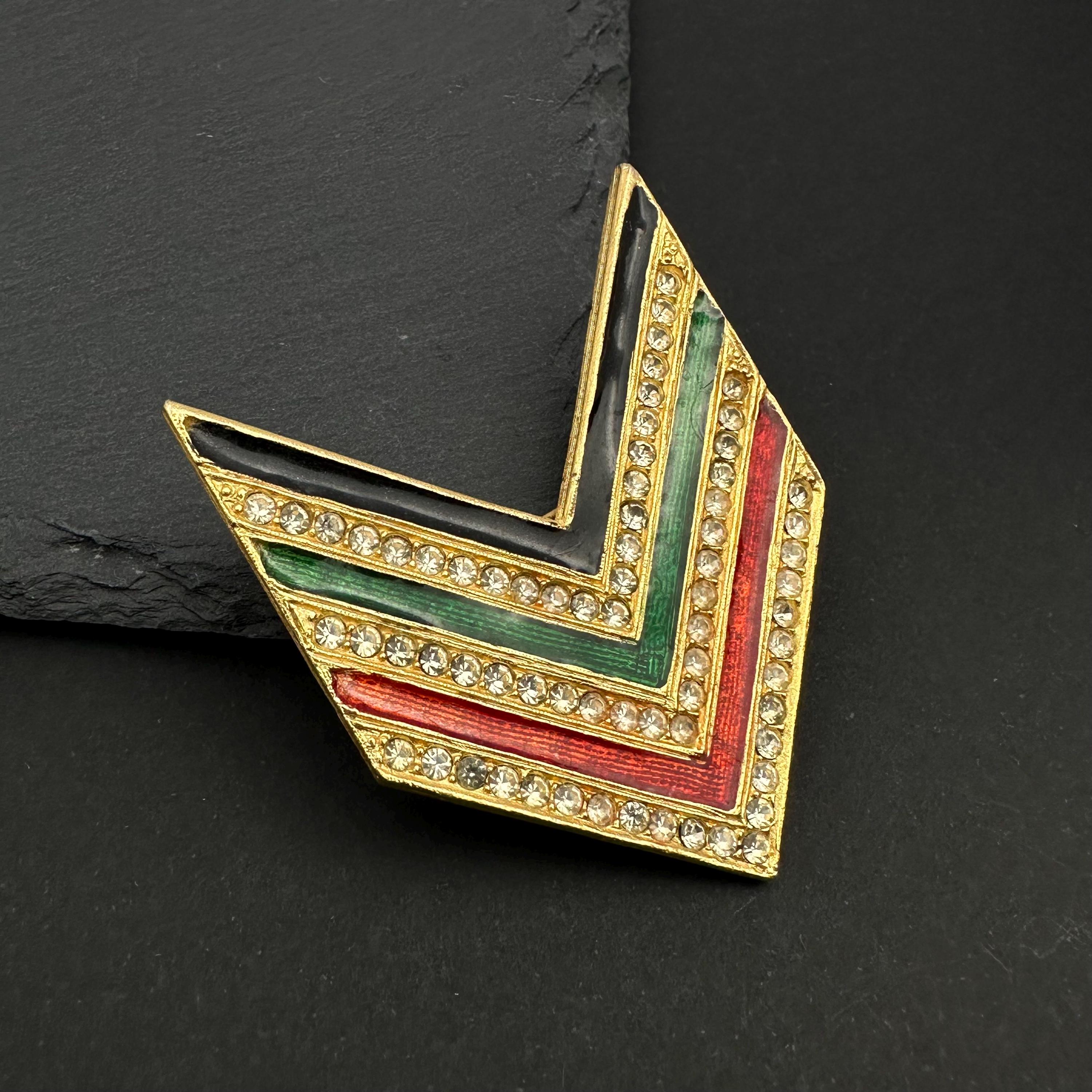Vintage Tancer & Two gold tone, enamel and rhinestone chevron brooch