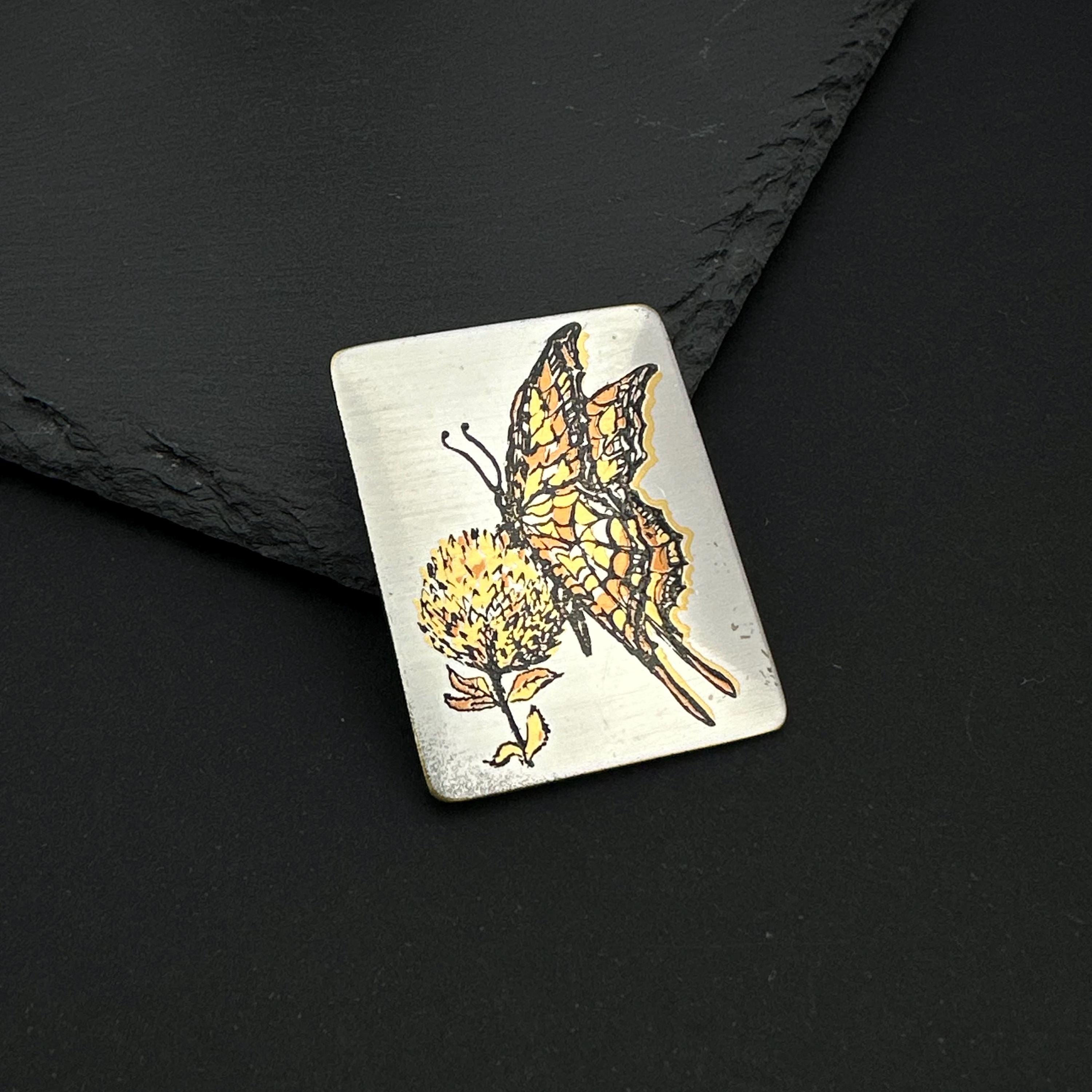 Vintage Reed & Barton damascene butterfly brooch pendant
