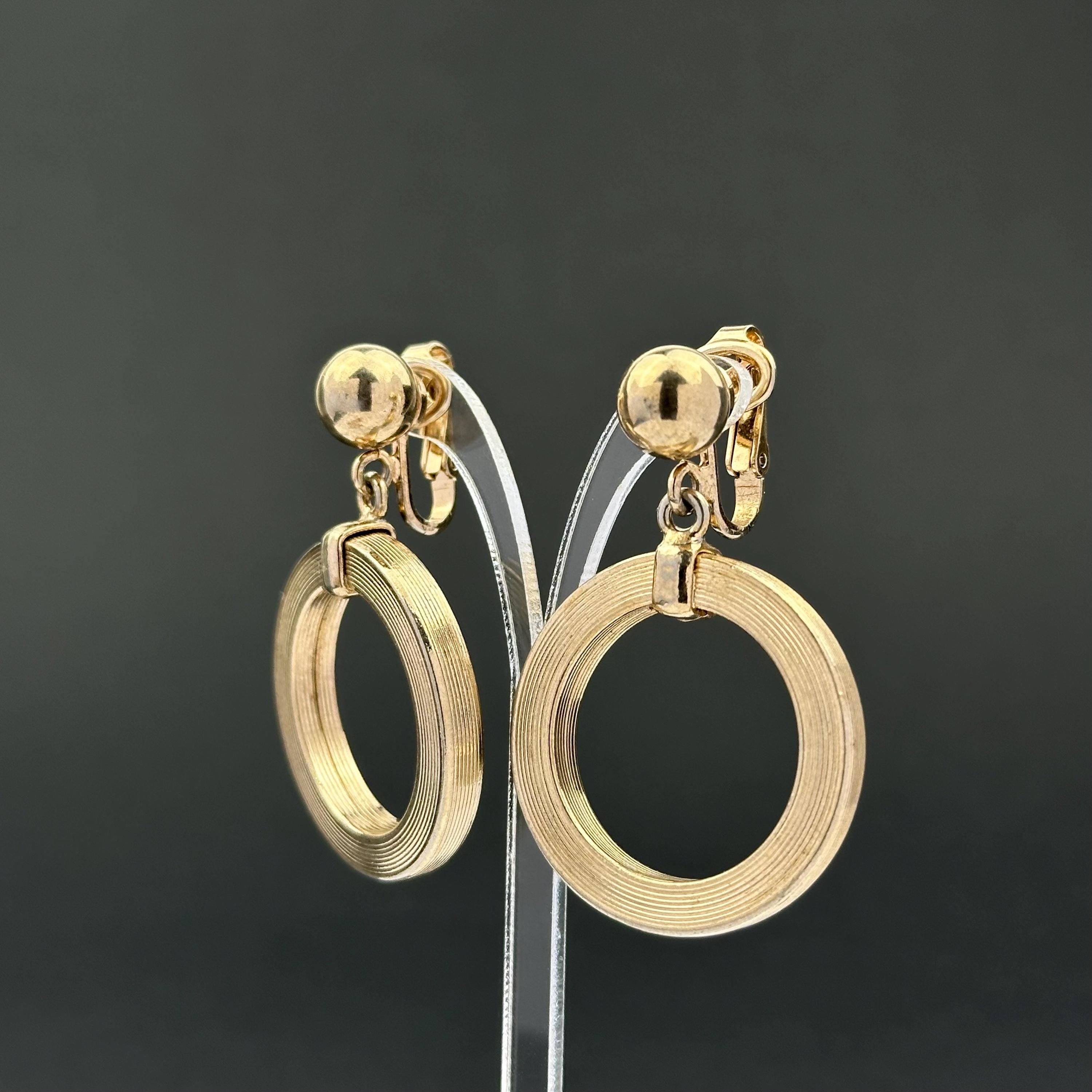 Vintage Bergere Gold Tone Door Knocker Clip On Earrings