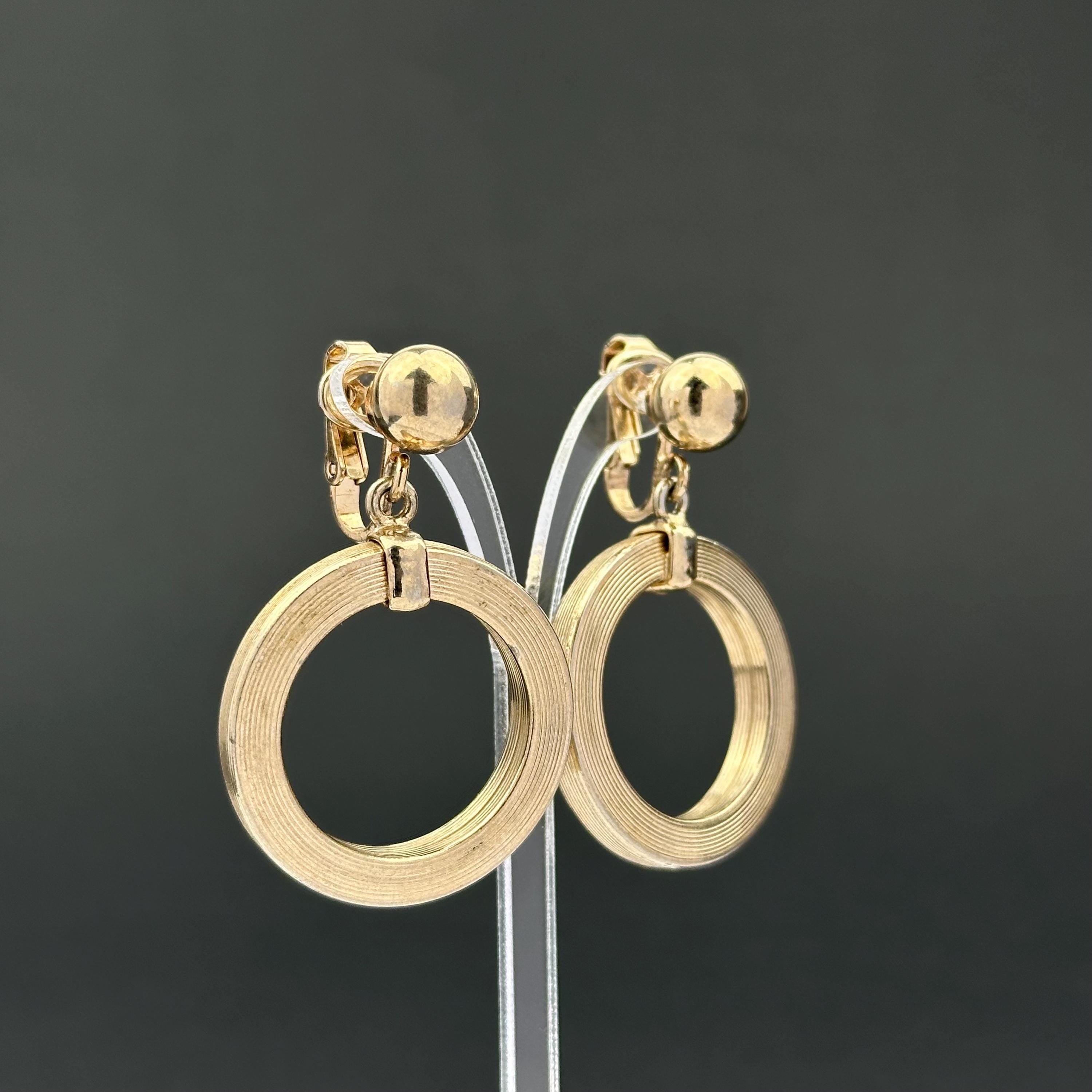 Vintage Bergere Gold Tone Door Knocker Clip On Earrings