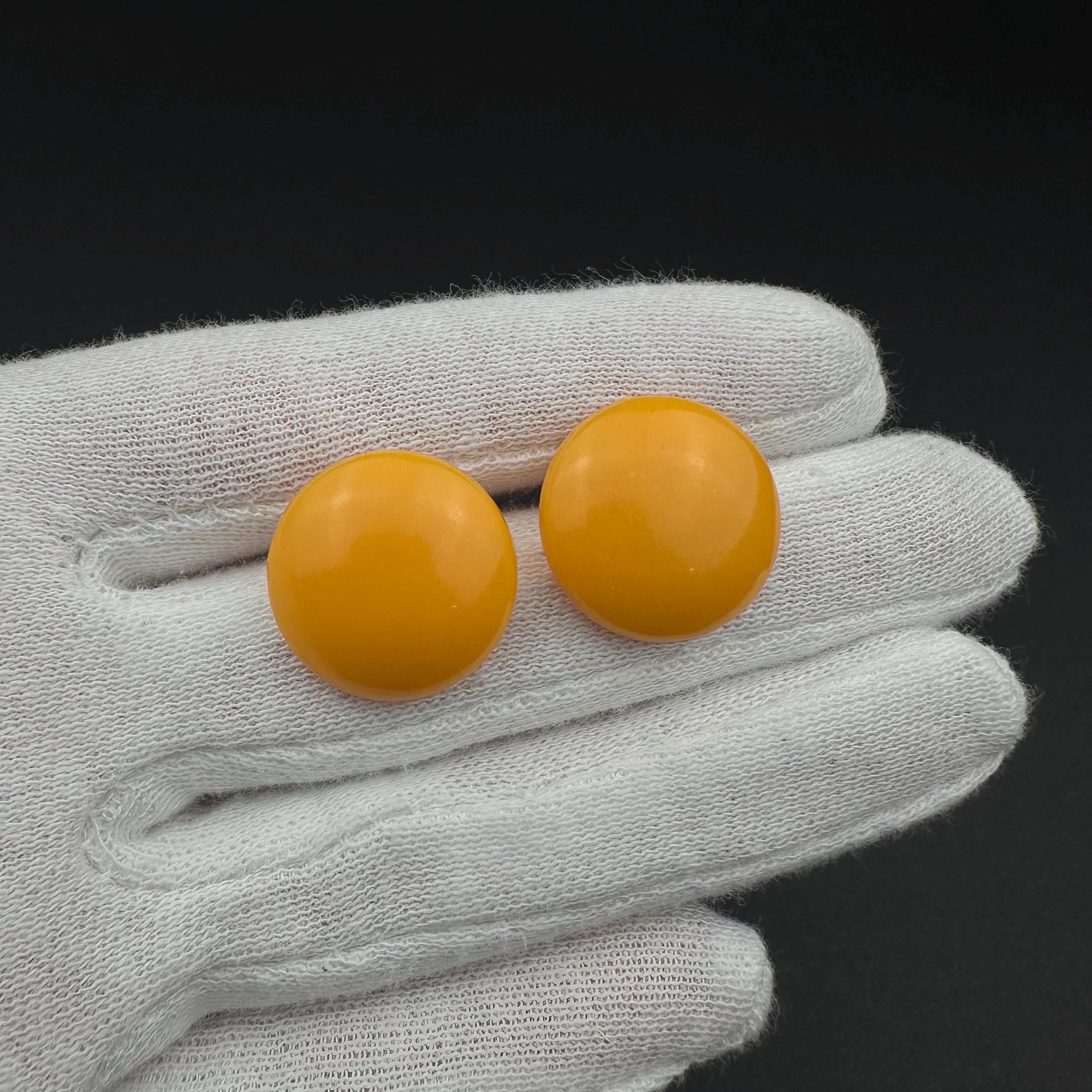 Vintage Yellow Plastic Clip-On Earrings, West Germany, Retro Jewelry