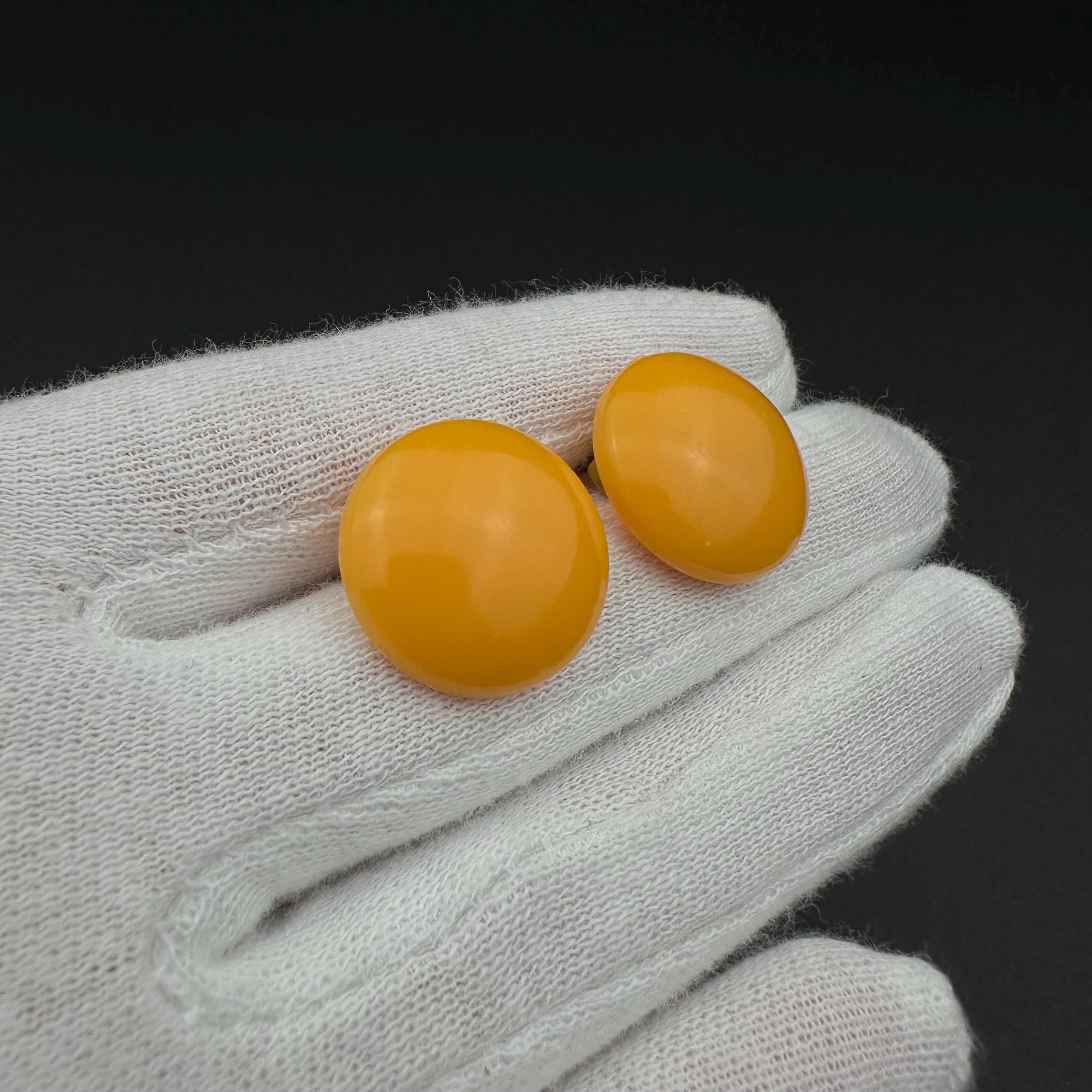 Vintage Yellow Plastic Clip-On Earrings, West Germany, Retro Jewelry