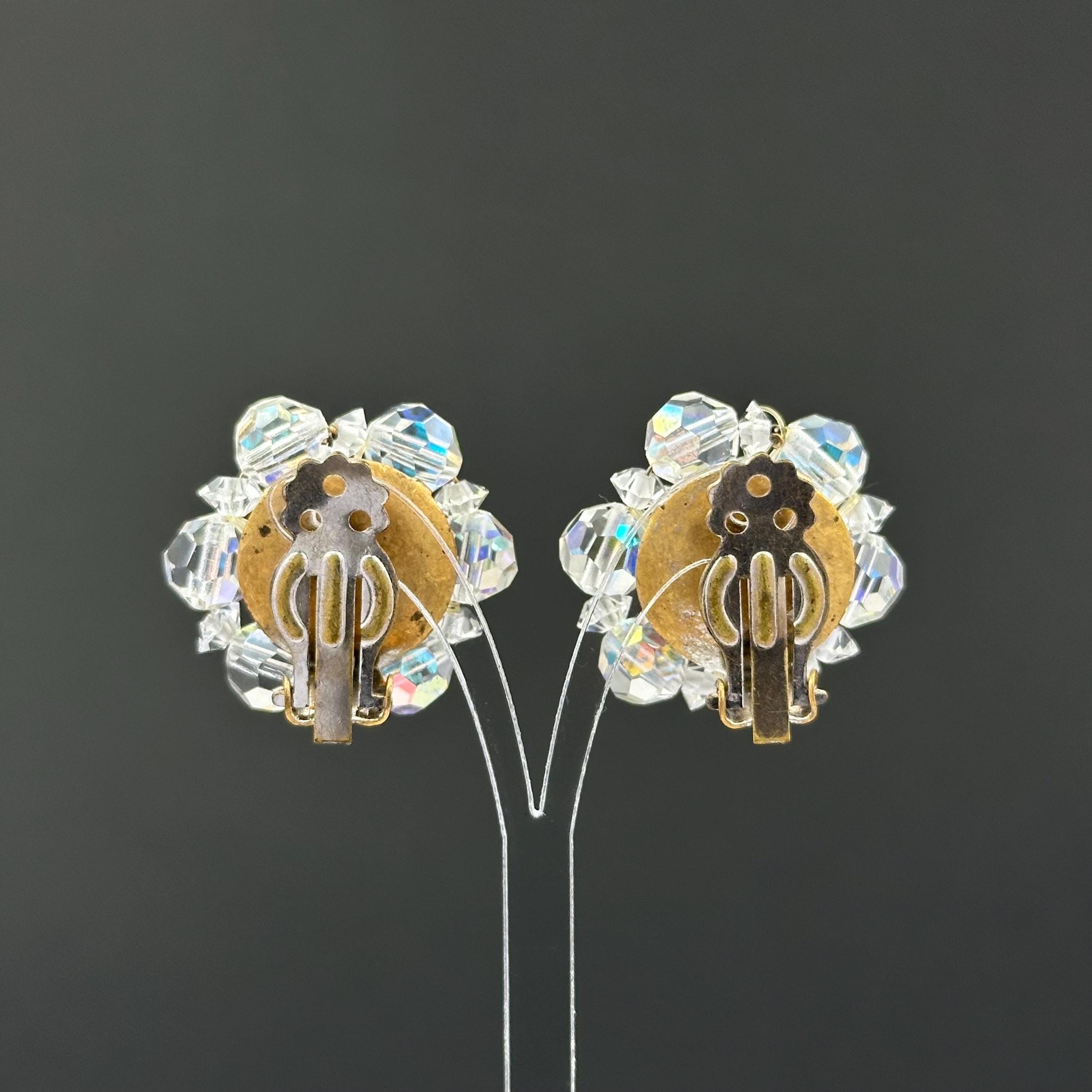 Vintage Aurora Boreaalis beaded clip - on earrings Vintage jewelry gift