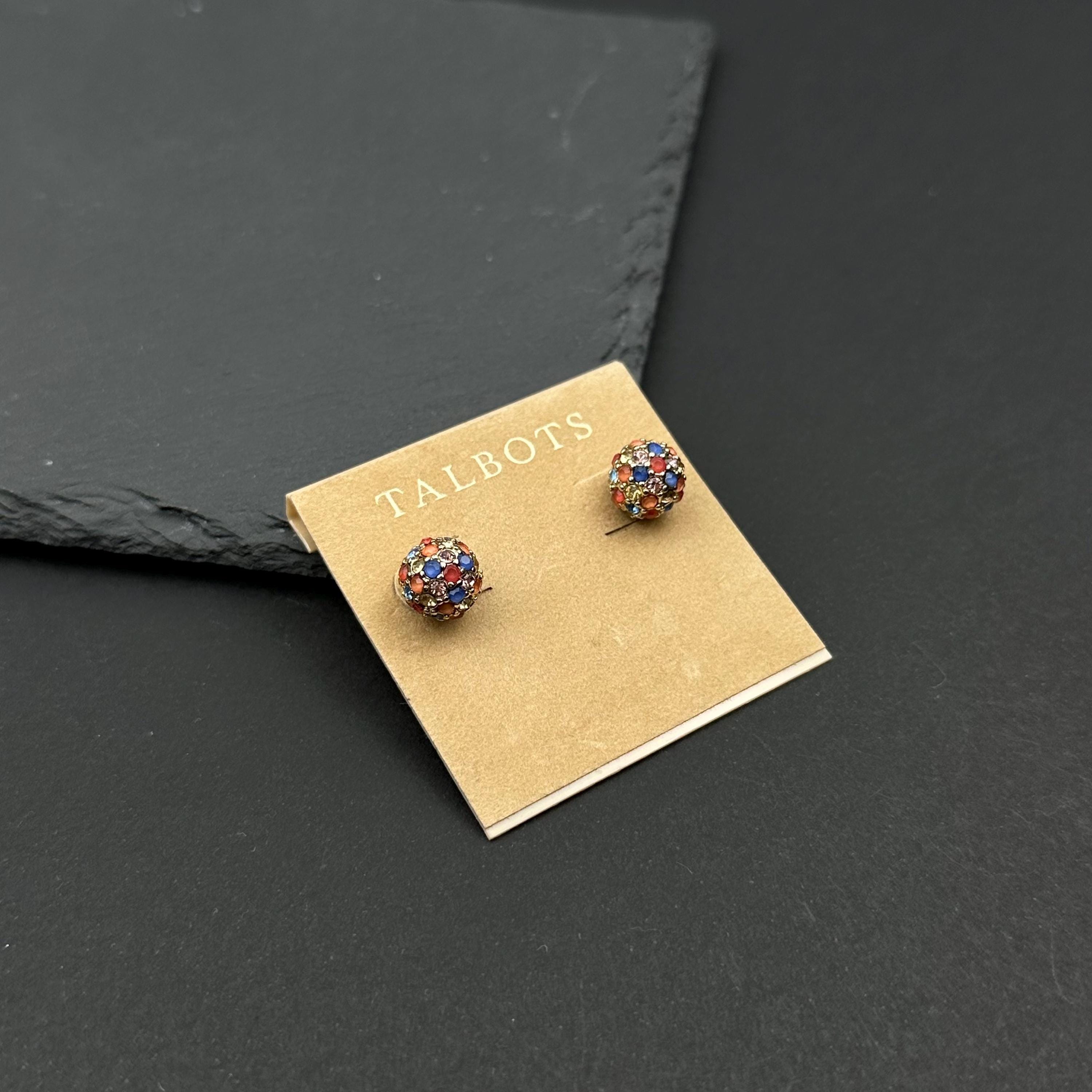 Vintage Talbots gold-tone multicolor rhinestone stud earrings