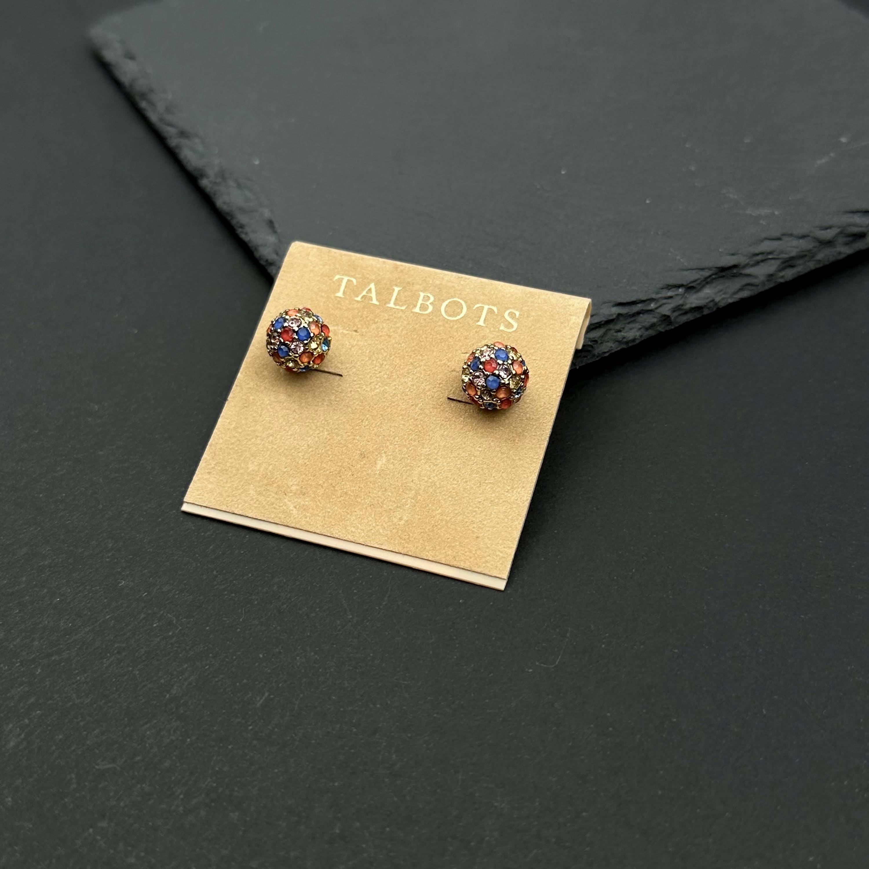 Vintage Talbots gold-tone multicolor rhinestone stud earrings