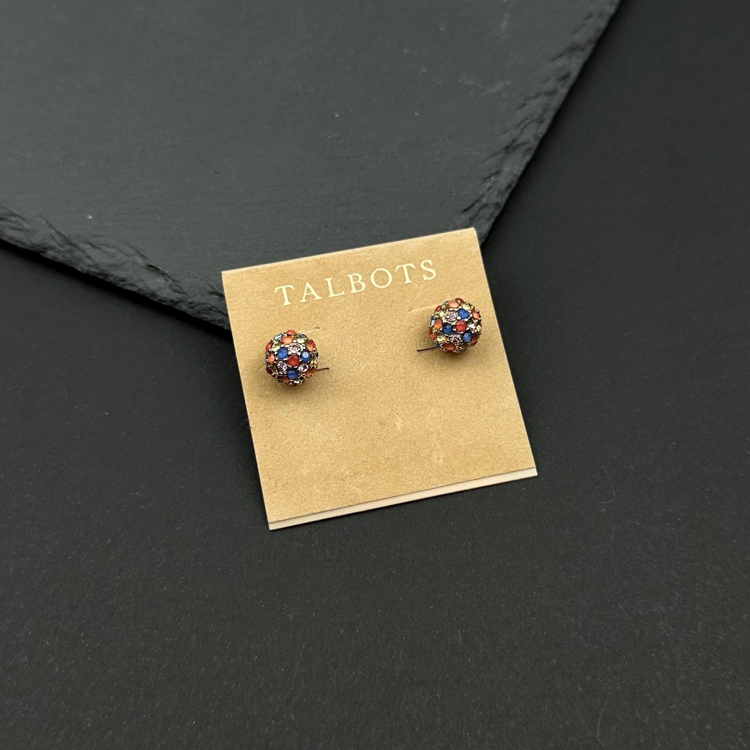 Vintage Talbots gold-tone multicolor rhinestone stud earrings