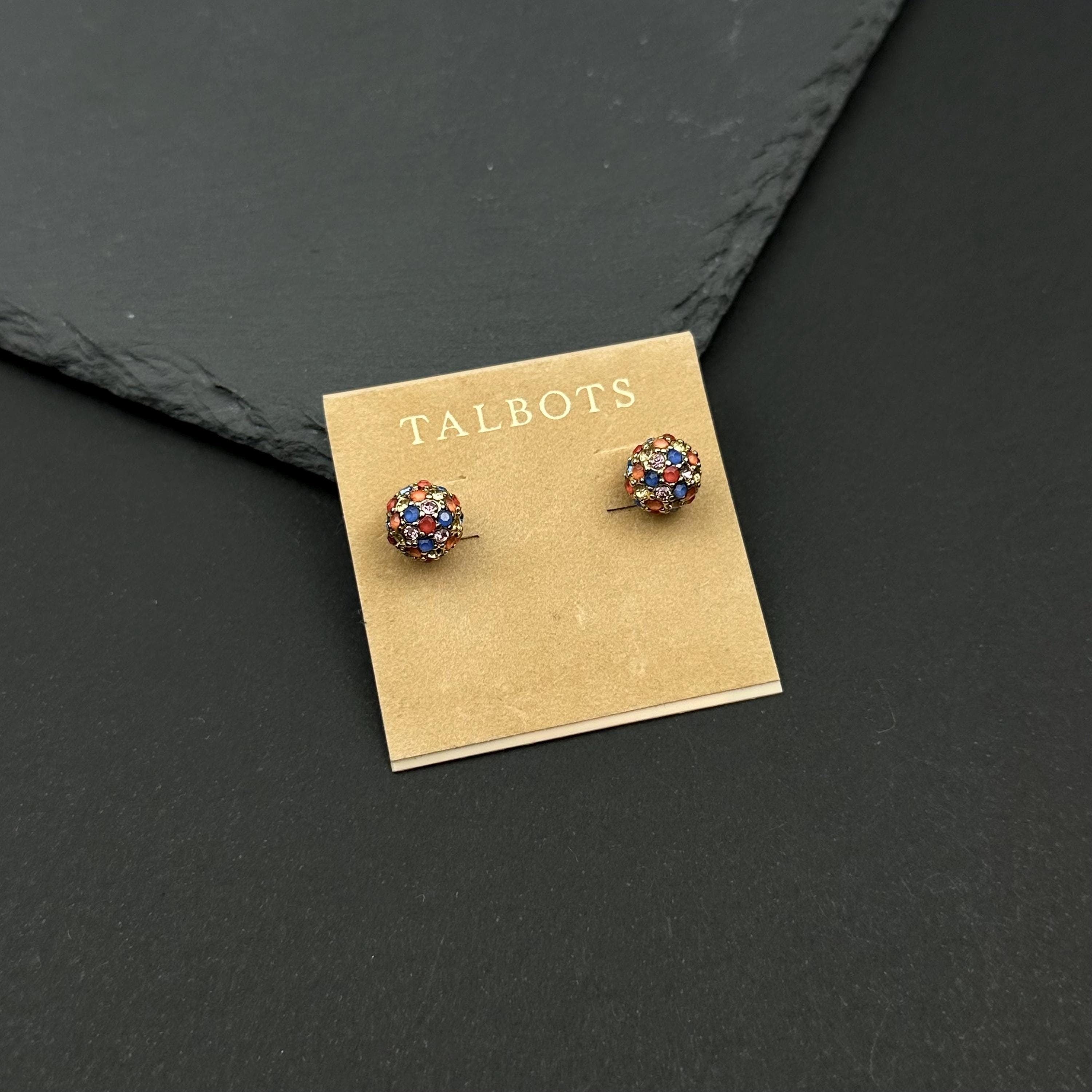 Vintage Talbots gold-tone multicolor rhinestone stud earrings