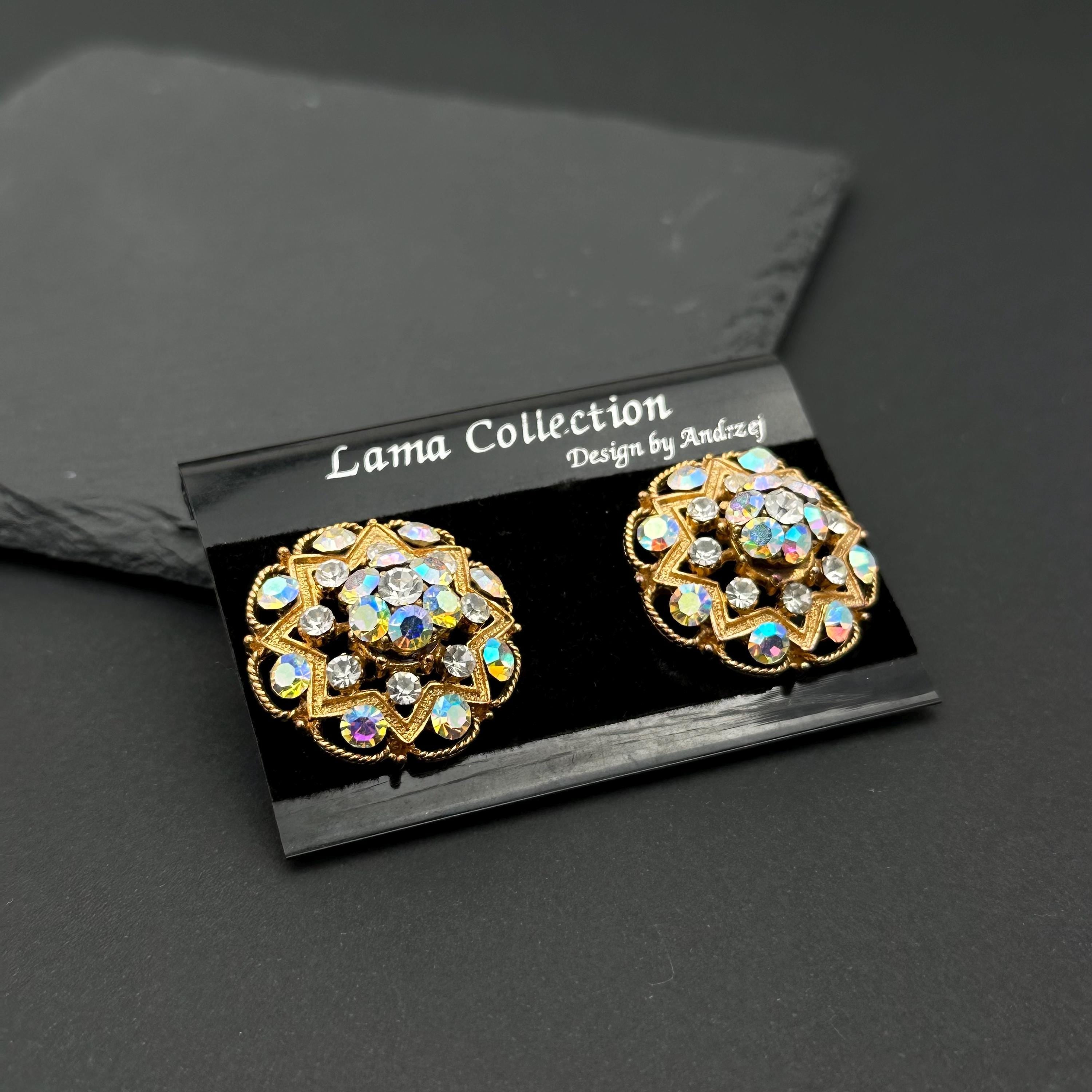 Vintage Aurora Borealis Crystal Clip On Earrings: Lama Collection