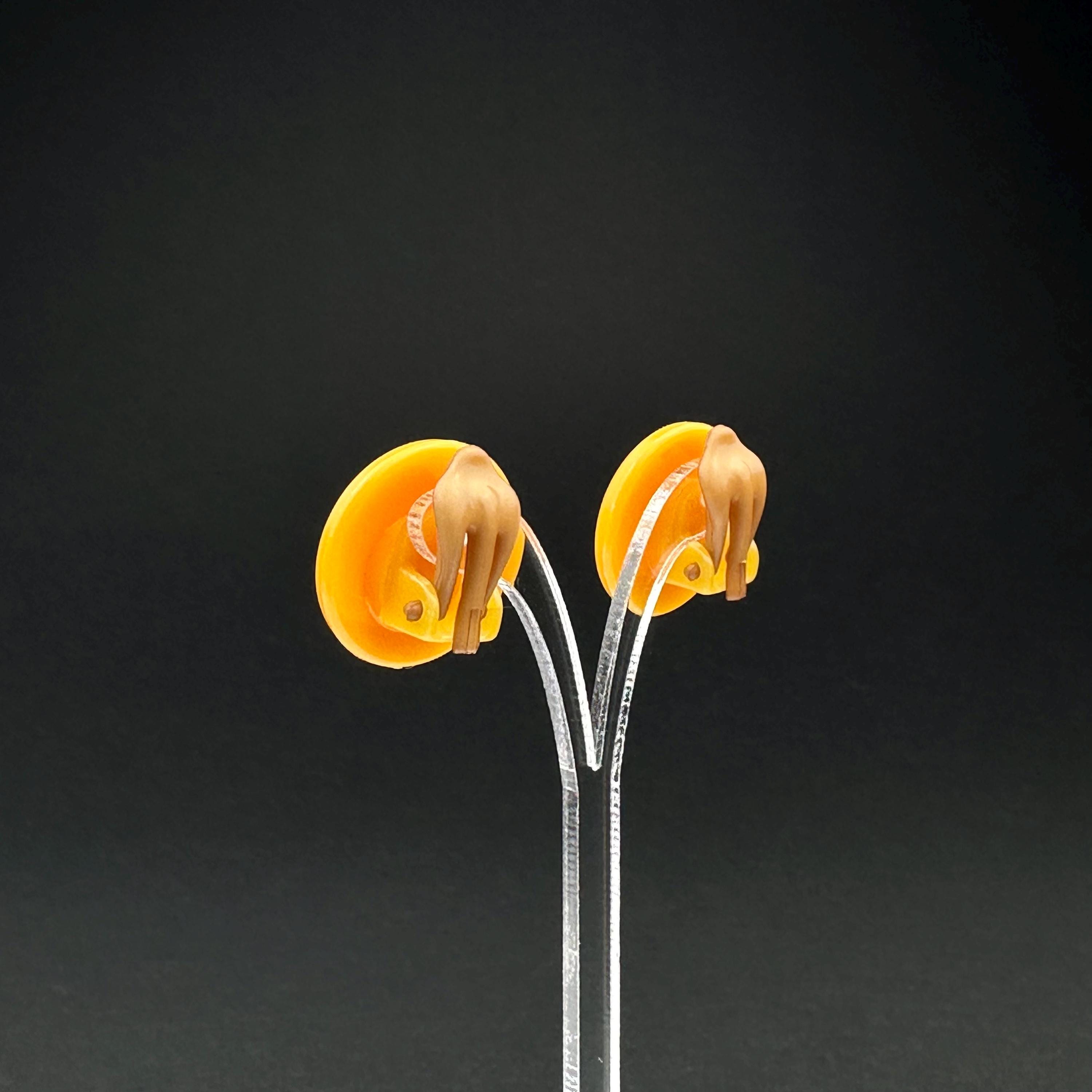Vintage Yellow Plastic Clip-On Earrings, West Germany, Retro Jewelry