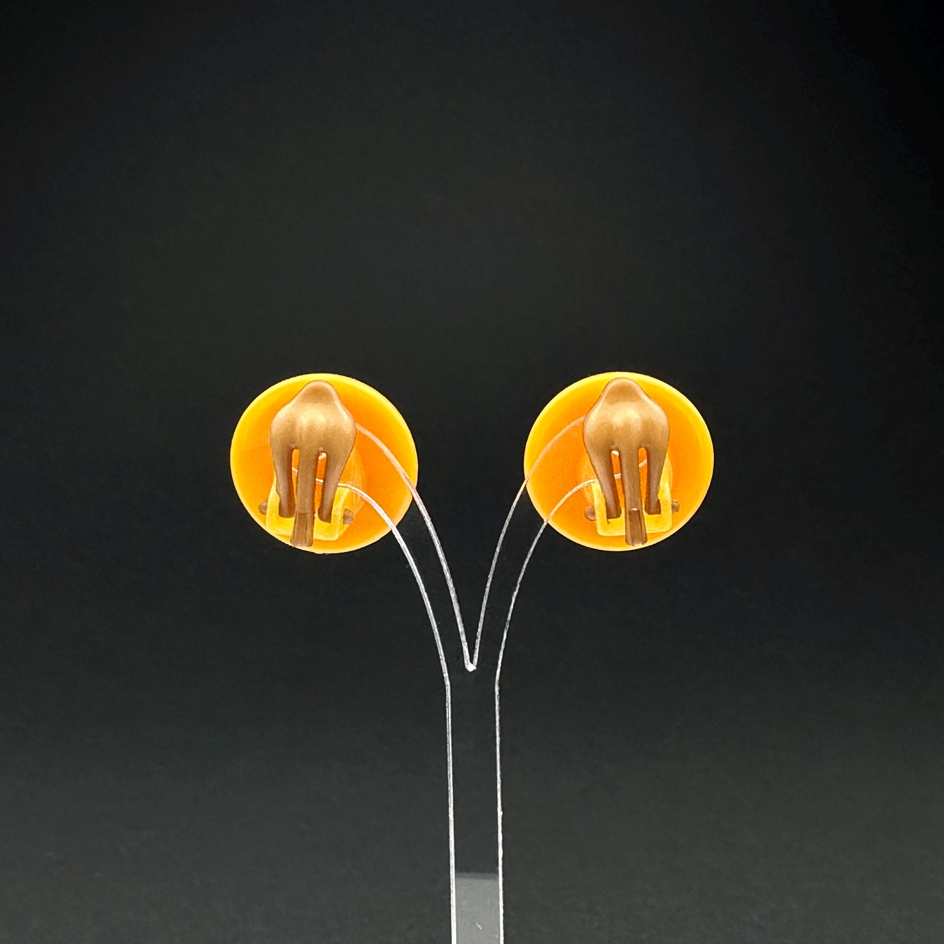 Vintage Yellow Plastic Clip-On Earrings, West Germany, Retro Jewelry