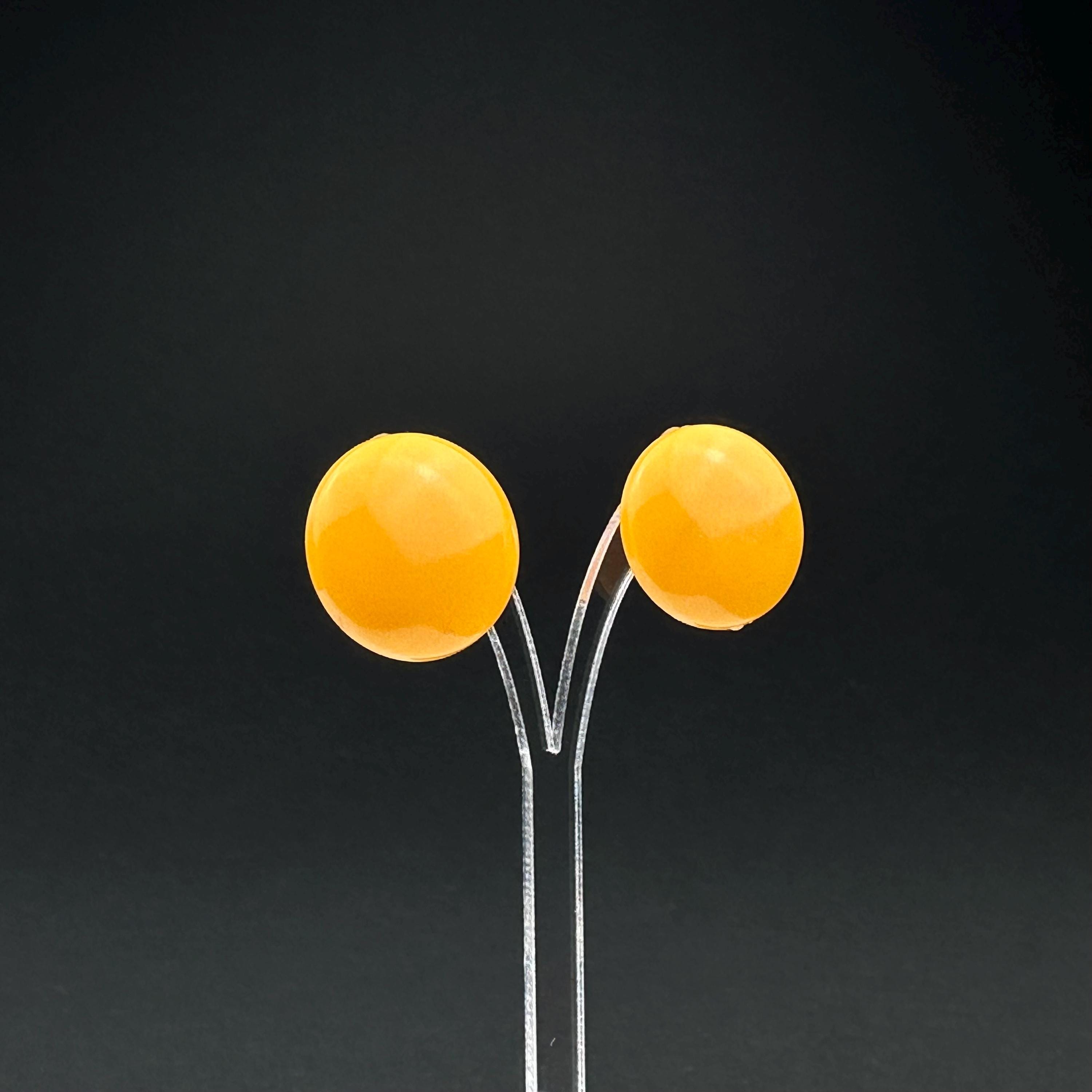Vintage Yellow Plastic Clip-On Earrings, West Germany, Retro Jewelry