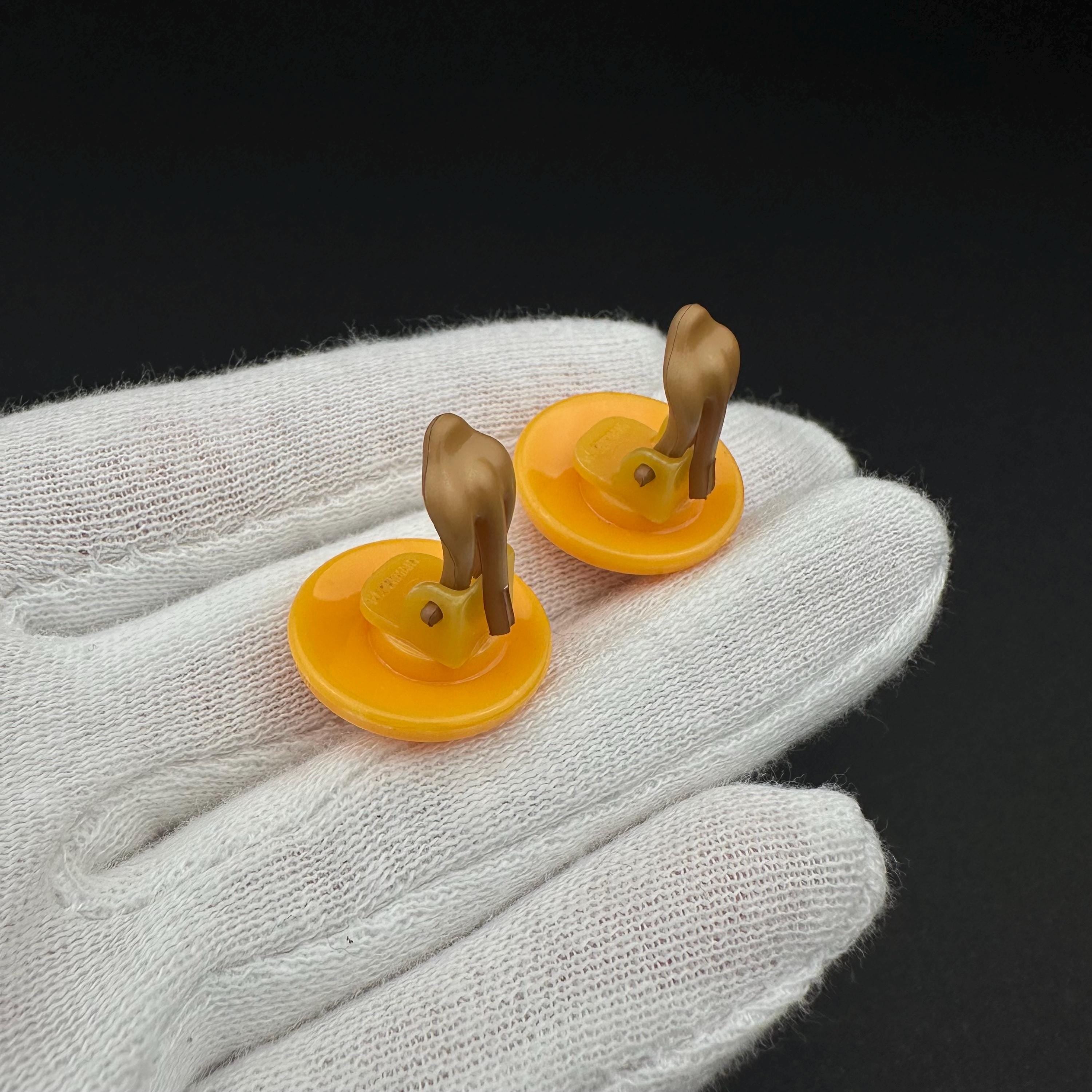 Vintage Yellow Plastic Clip-On Earrings, West Germany, Retro Jewelry