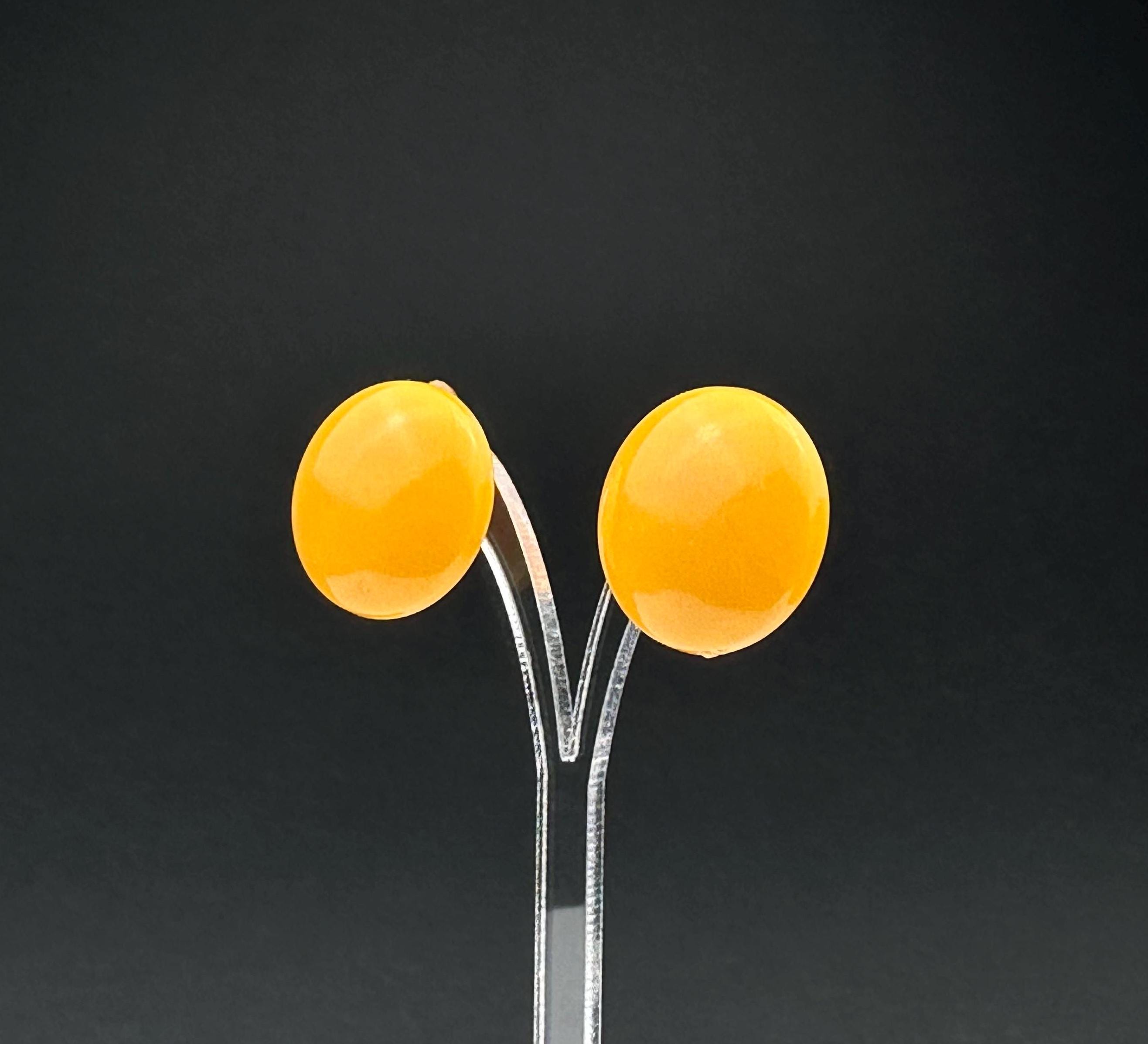 Vintage Yellow Plastic Clip-On Earrings, West Germany, Retro Jewelry