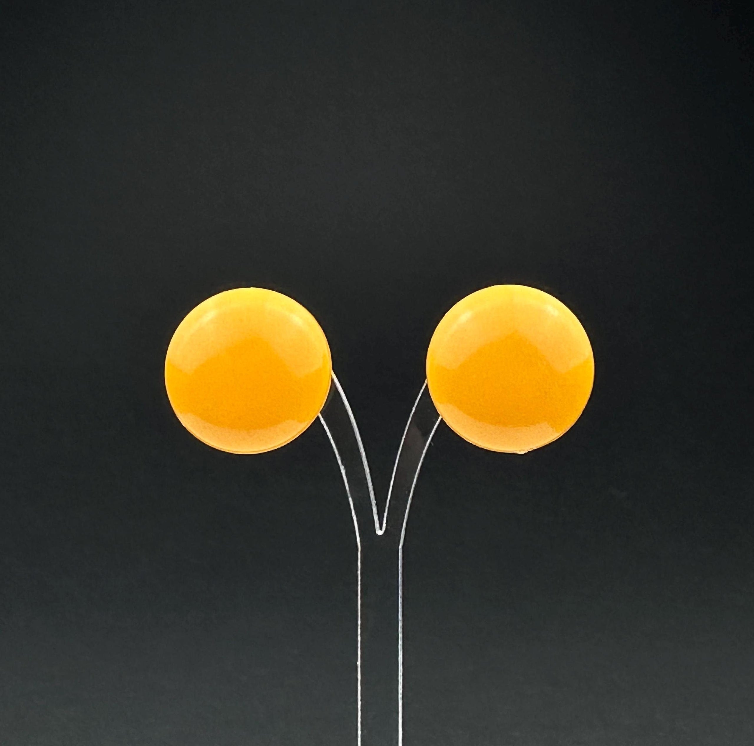 Vintage Yellow Plastic Clip-On Earrings, West Germany, Retro Jewelry