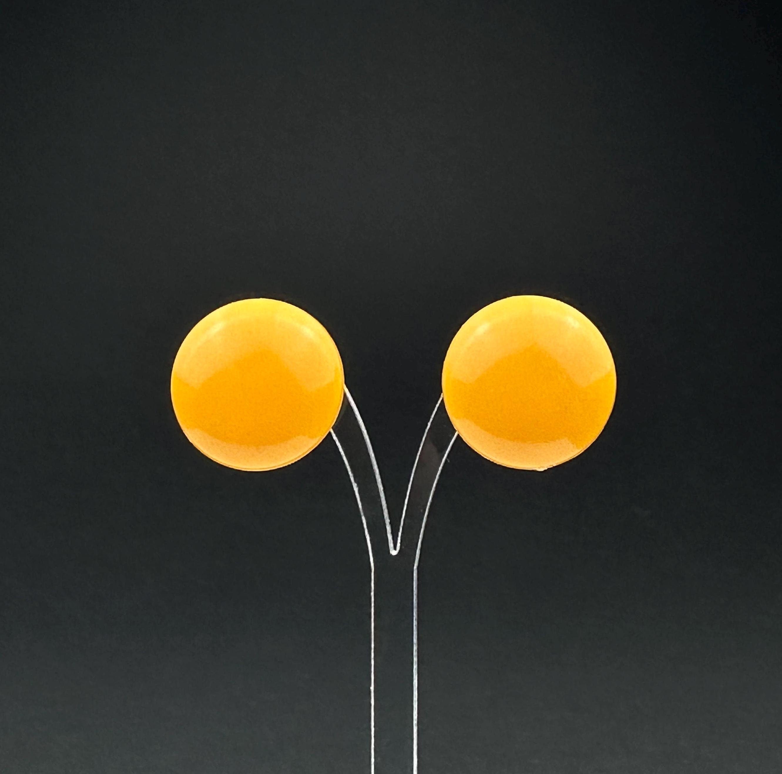 Vintage Yellow Plastic Clip-On Earrings, West Germany, Retro Jewelry