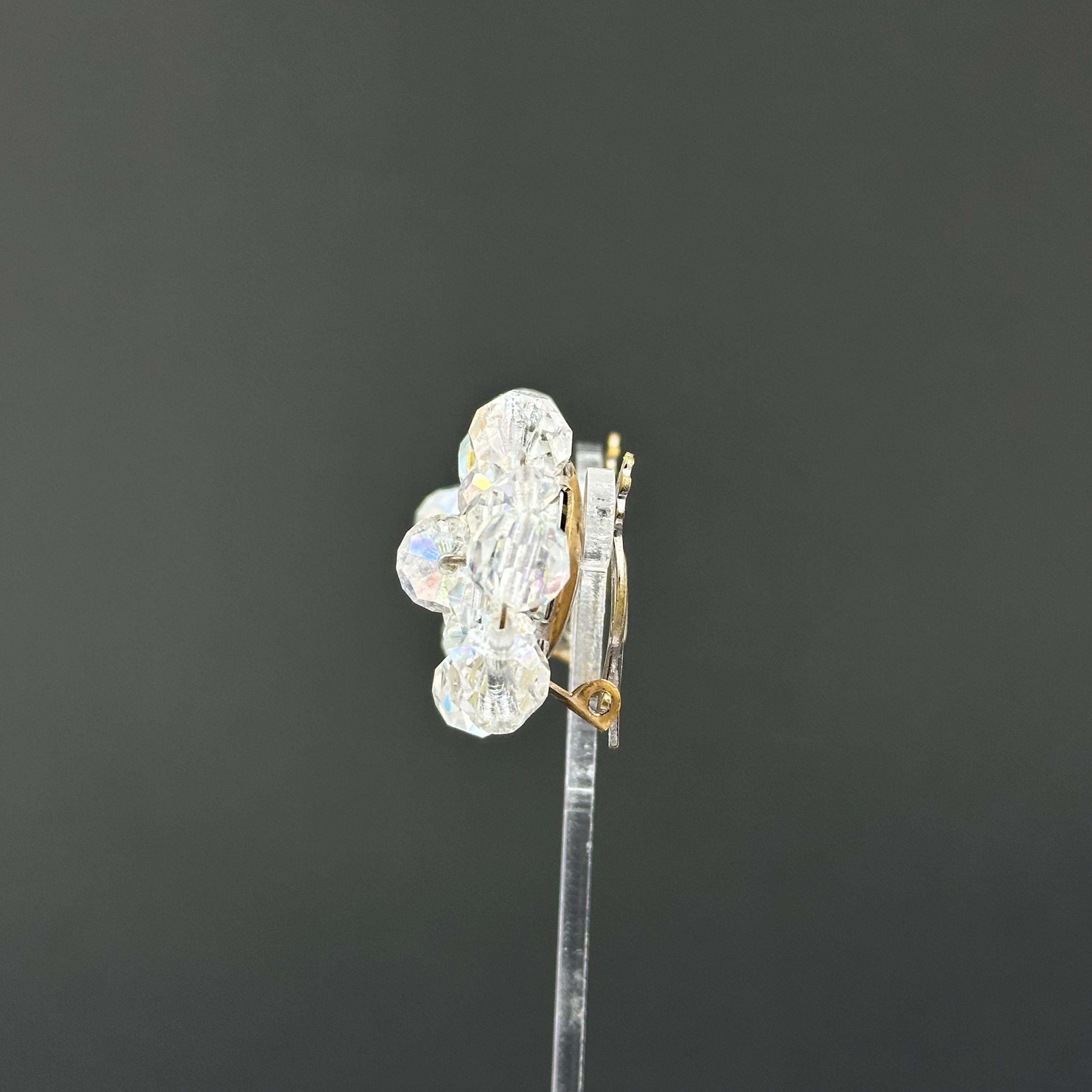 Vintage Aurora Boreaalis beaded clip - on earrings Vintage jewelry gift